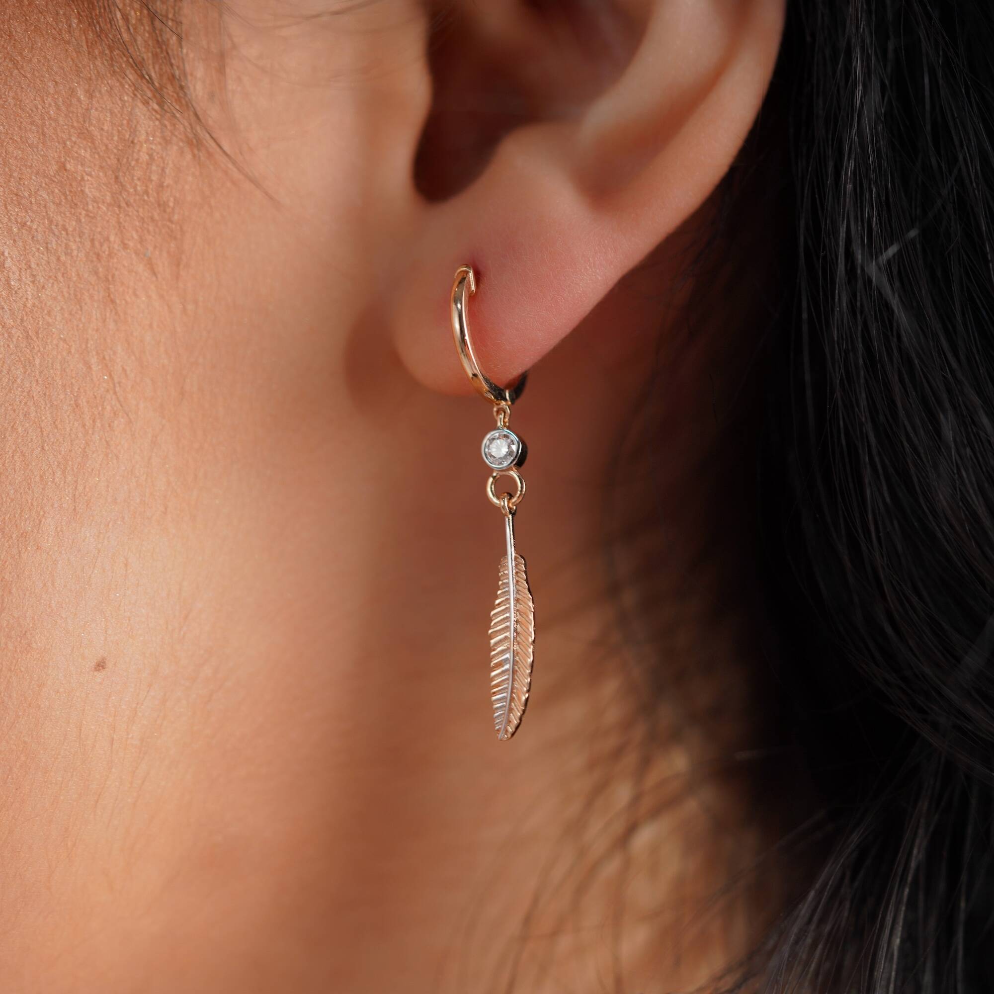 Diamond Leaf Dangle Earrings in 14K Gold