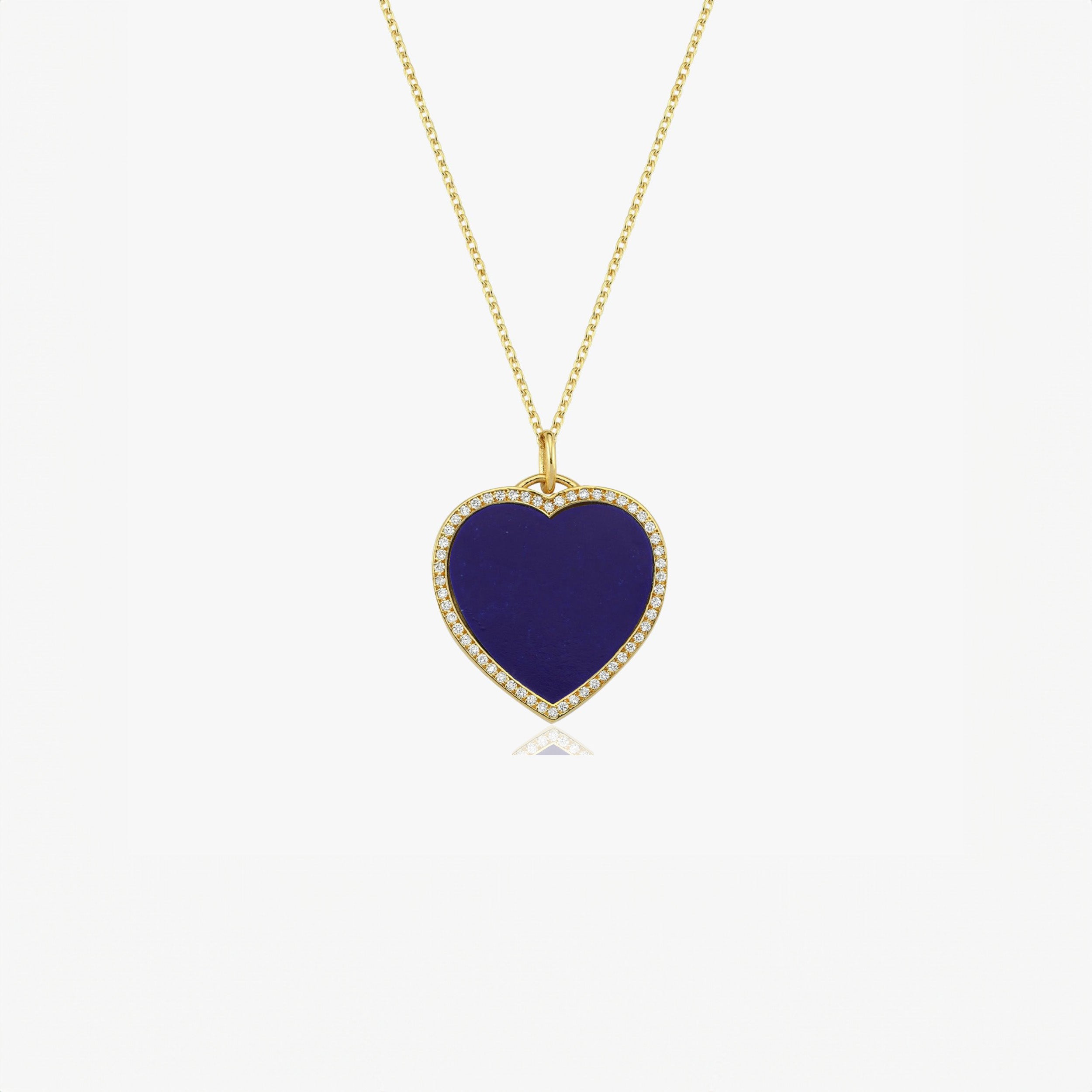 Large Lapis Lazuli and Diamond Heart Pendant Necklace