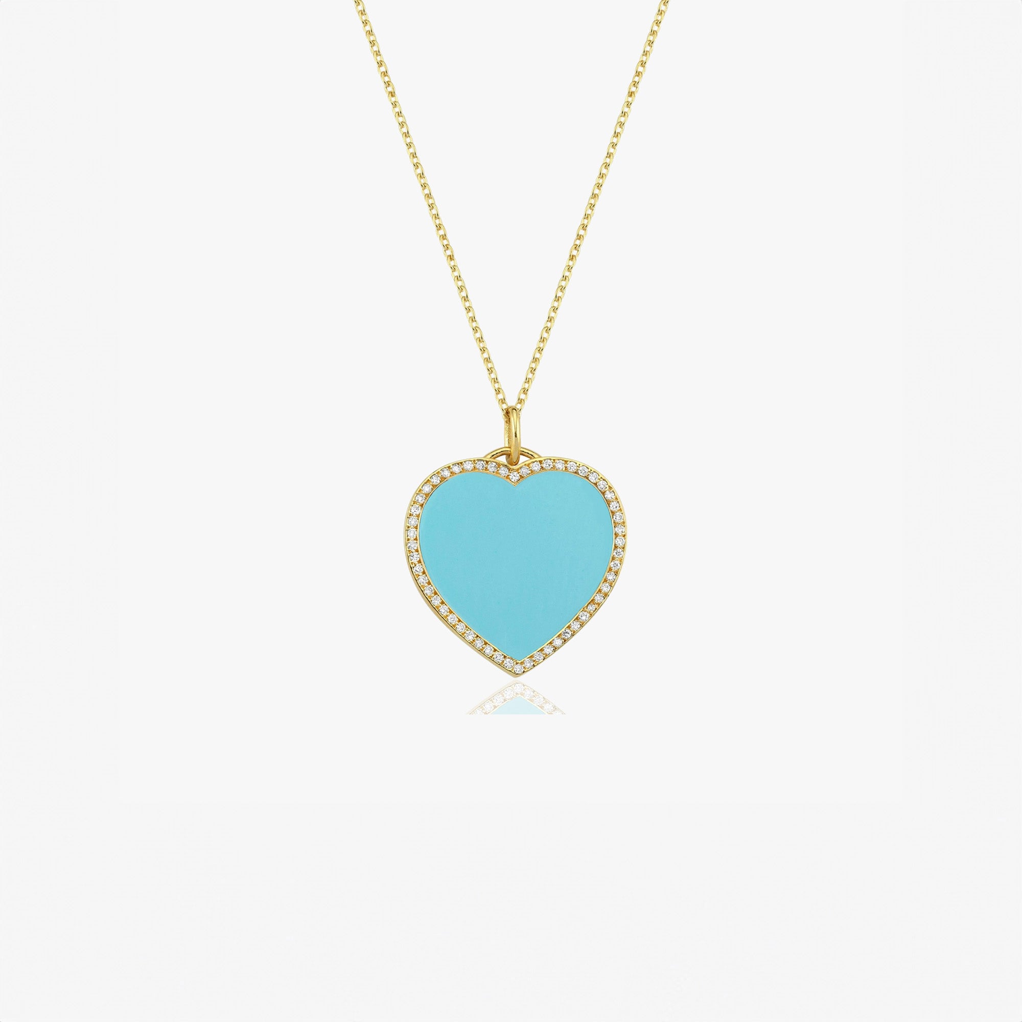 Large Turquoise and Diamond Heart Pendant Necklace