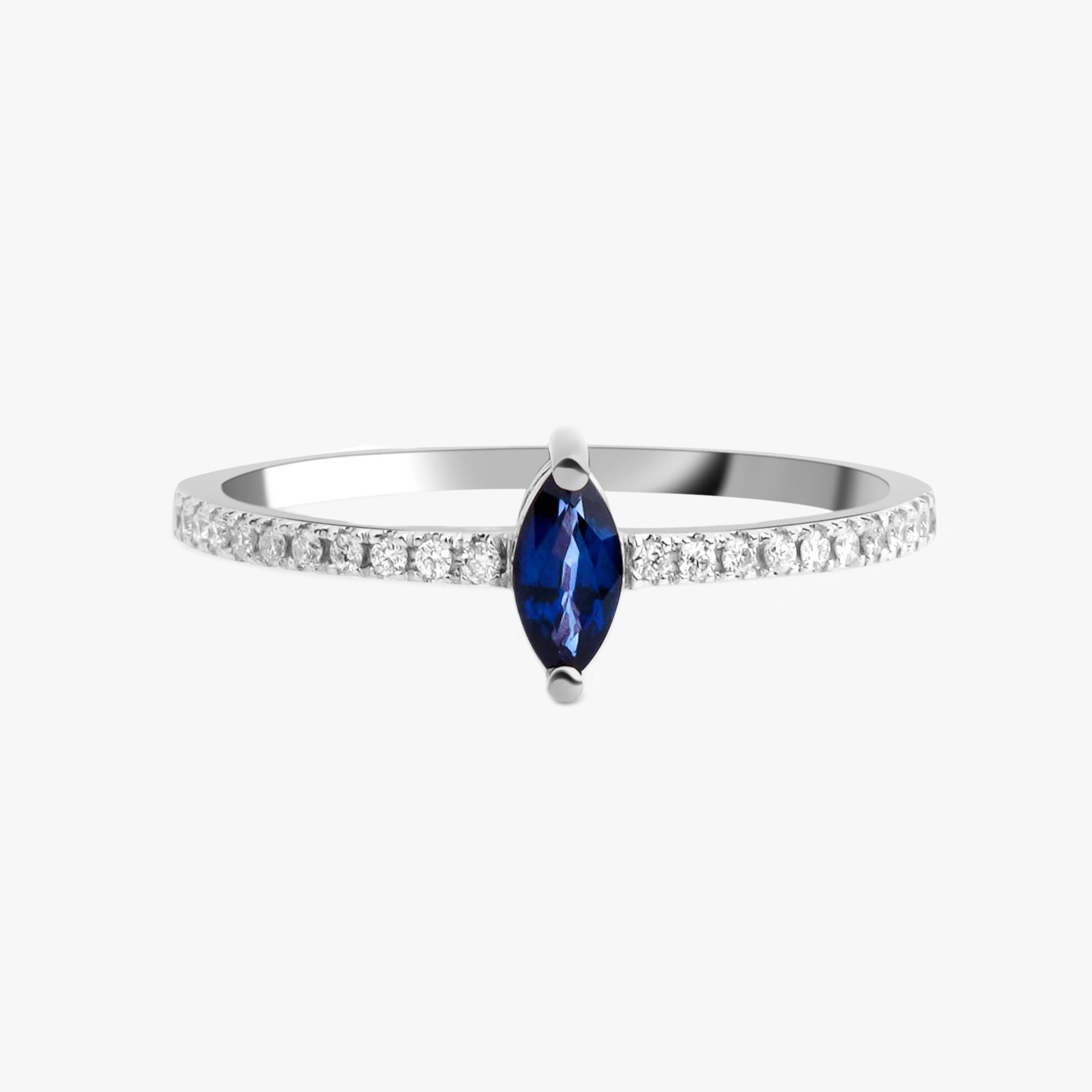 Marquise Cut Sapphire and Diamond Half Eternity Ring in 14K Gold