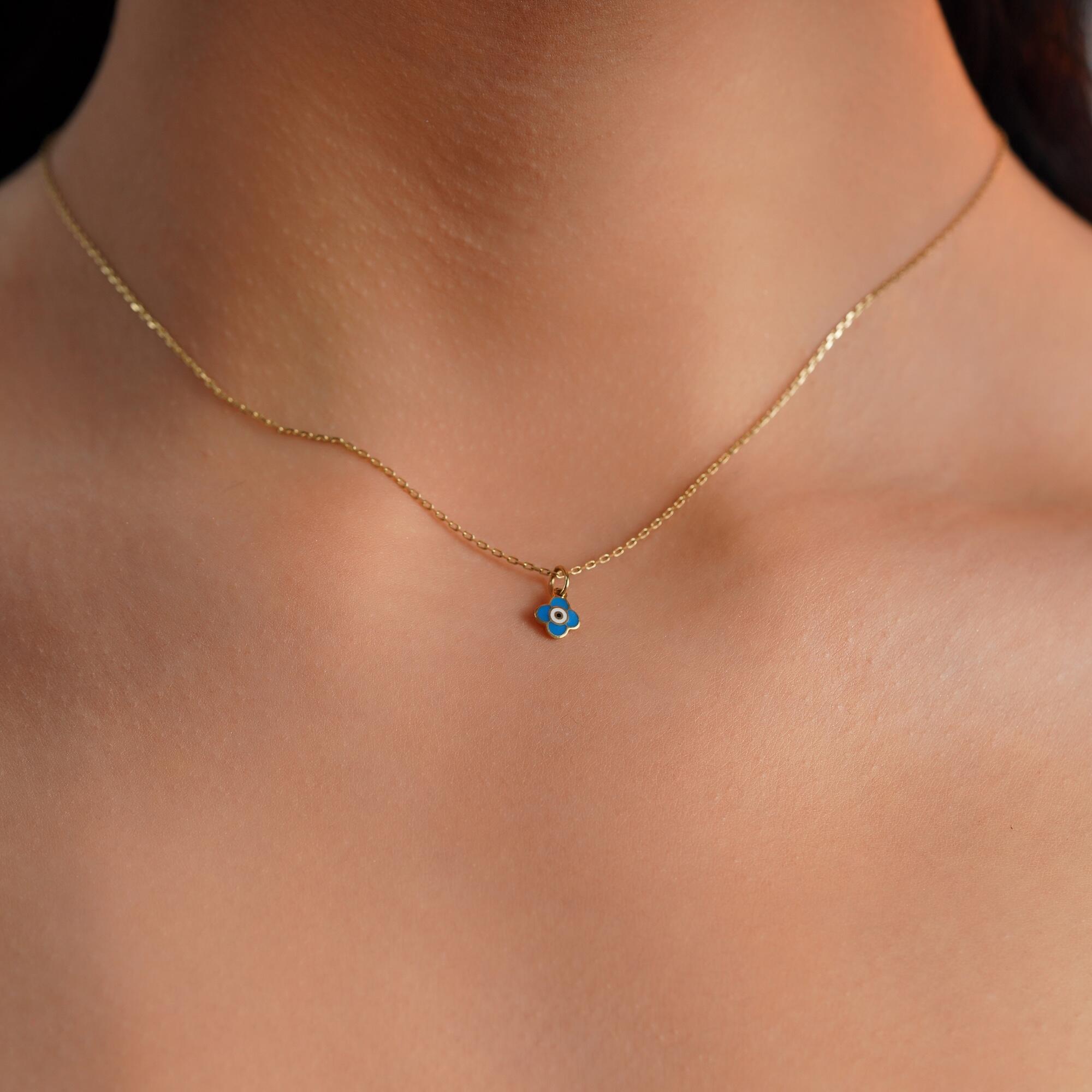 Itty Bitty Tiny Clover Protection Necklace in 14K Gold