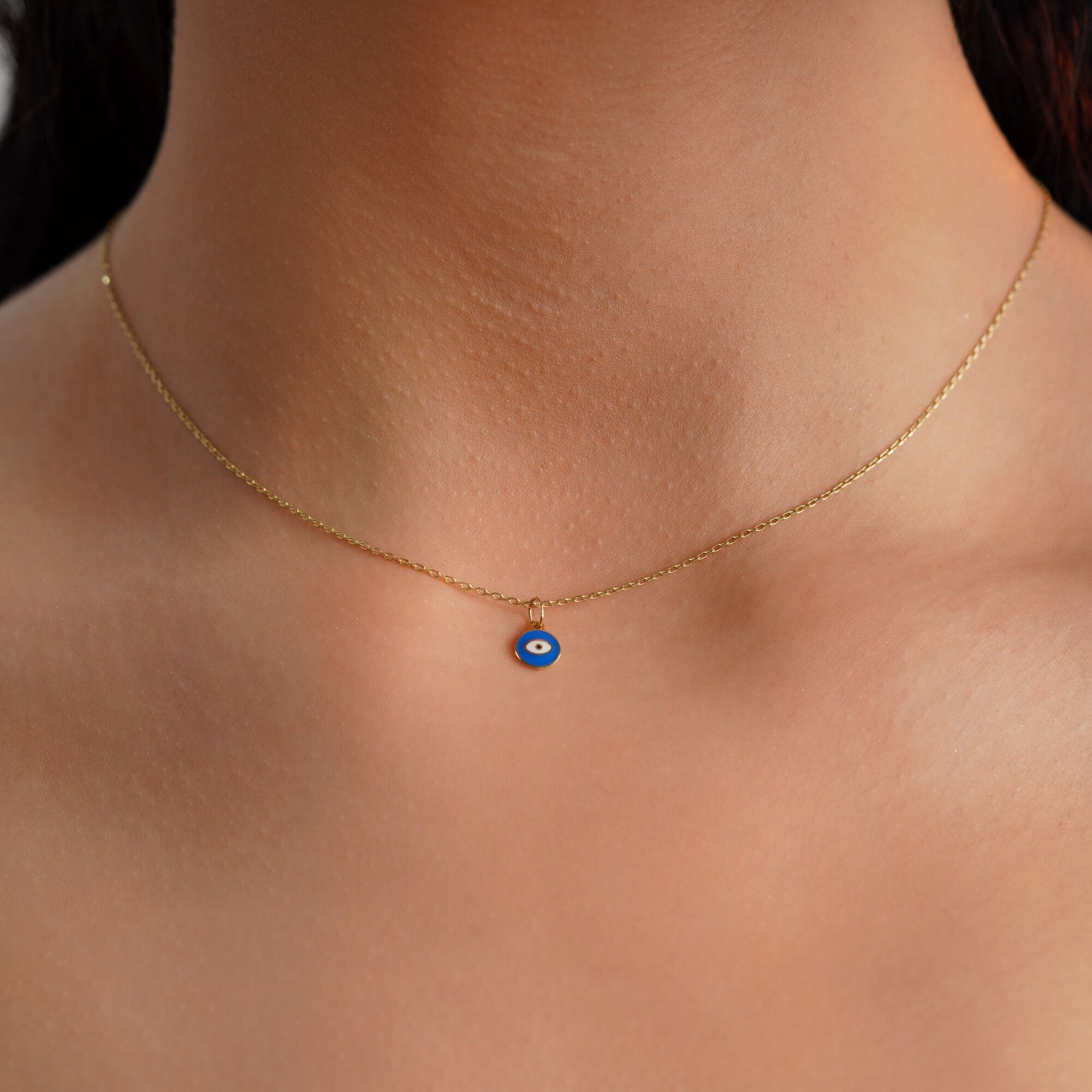 Itty Bitty Tiny Navy Blue Eye Charm in 14K Gold