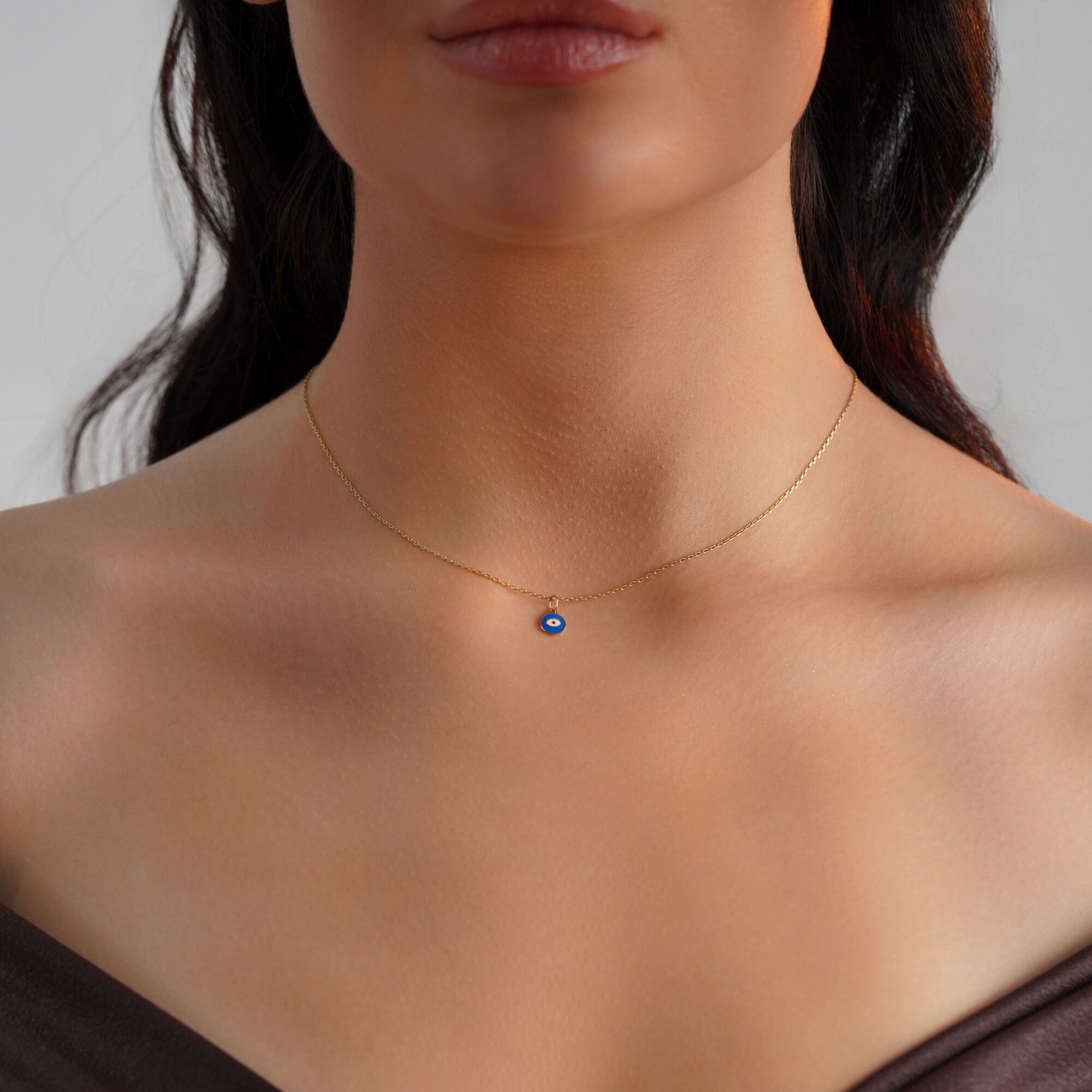 Itty Bitty Tiny Navy Blue Eye Necklace in 14K Gold