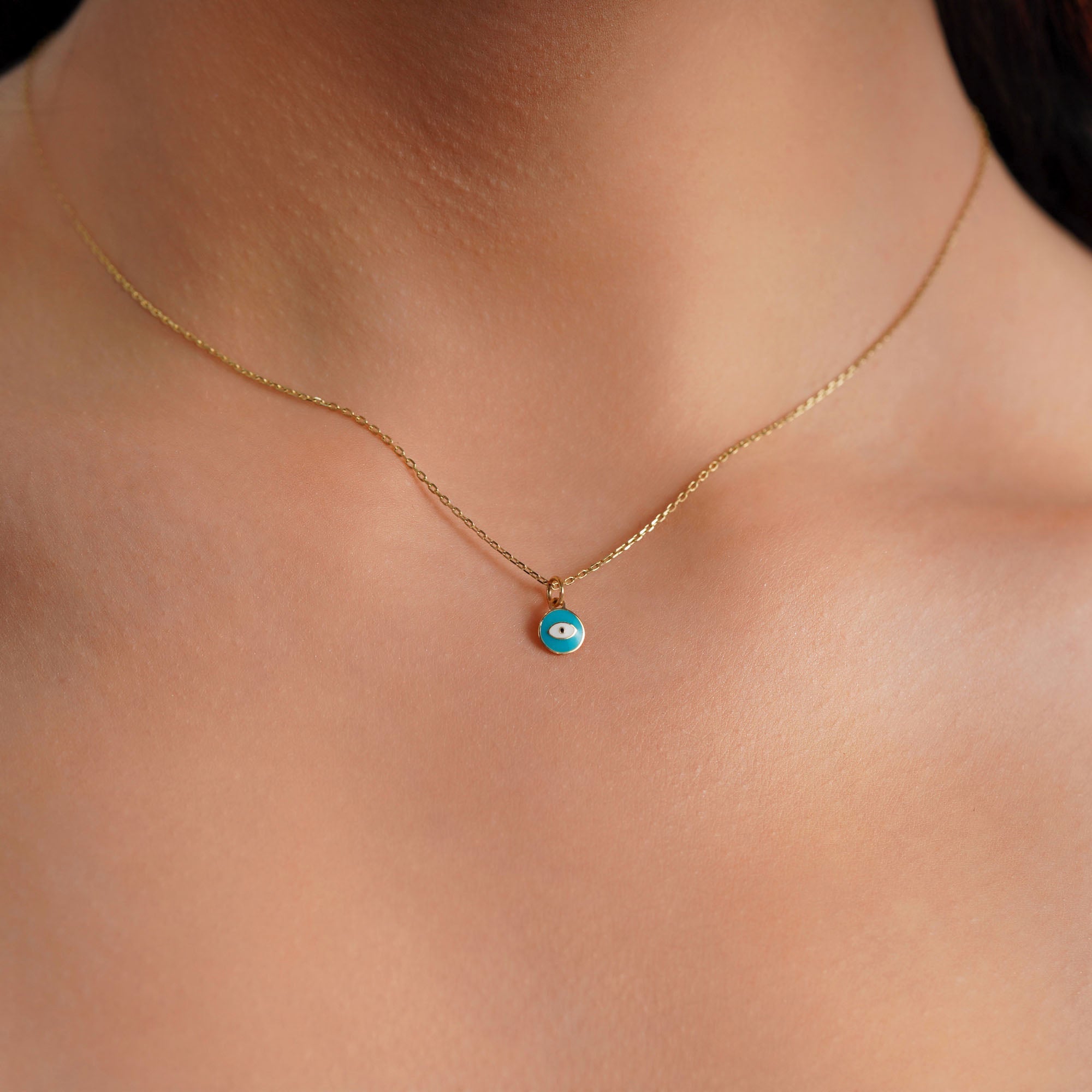 Itty Bitty Tiny Sky Blue Eye Charm in 14K Gold