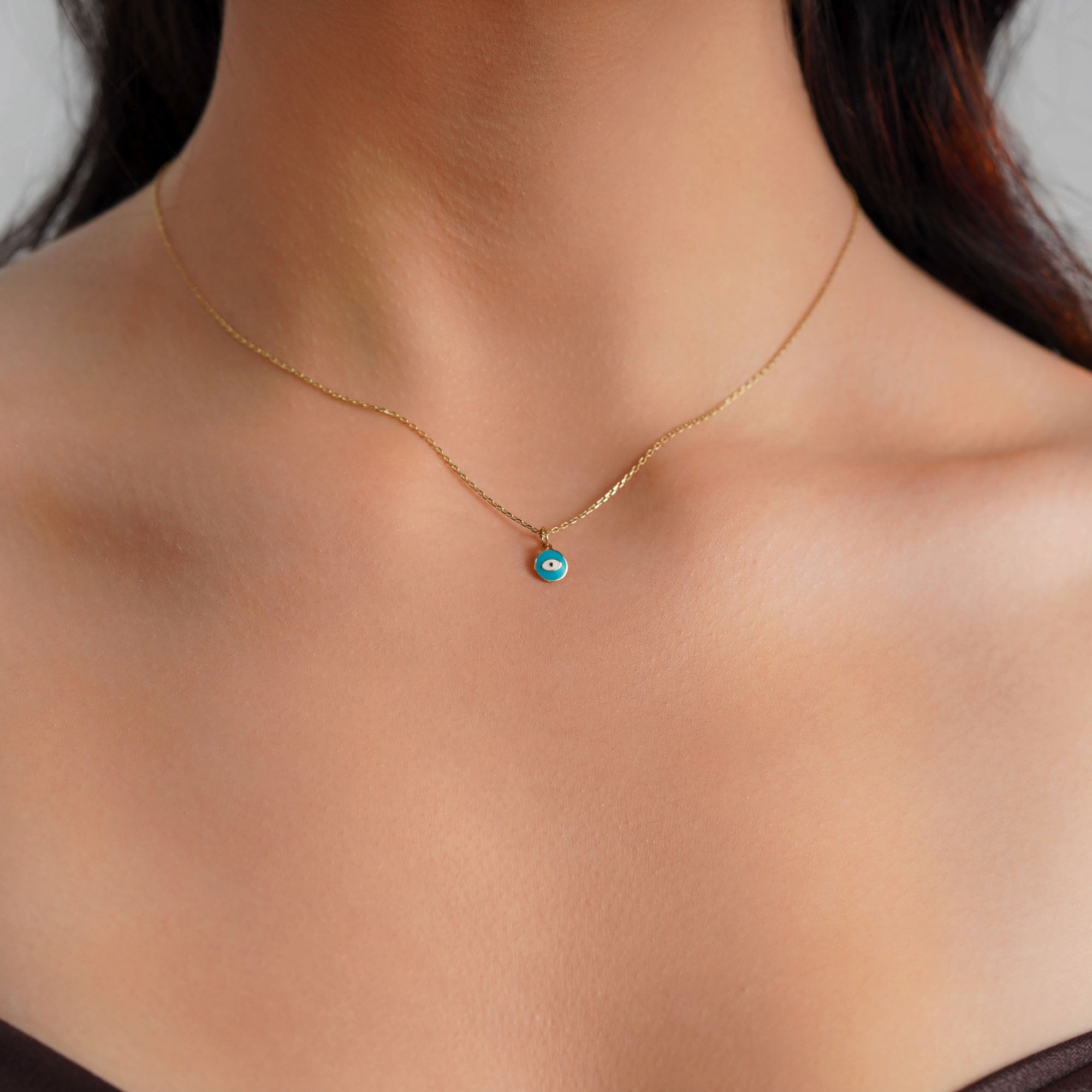 Itty Bitty Tiny Sky Blue Eye Charm in 14K Gold