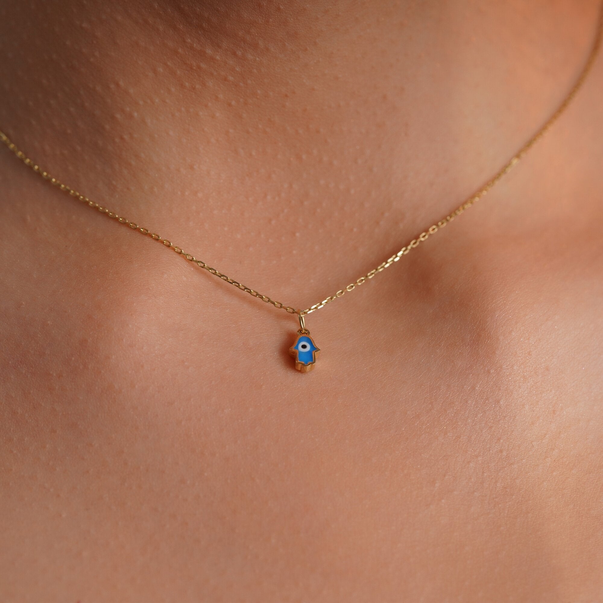 Mini Hamsa Hand Necklace in 14K Gold