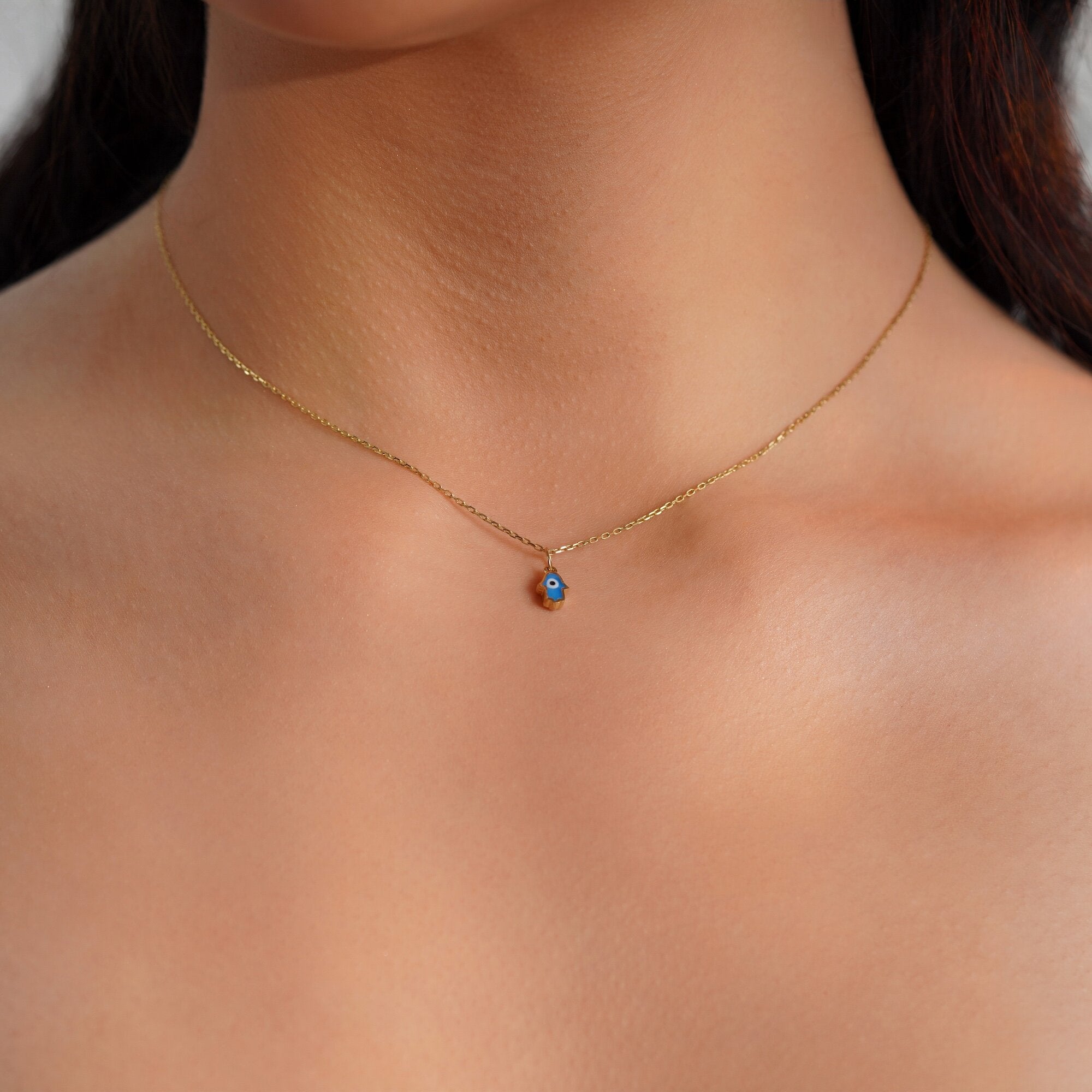 Mini Hamsa Hand Necklace in 14K Gold