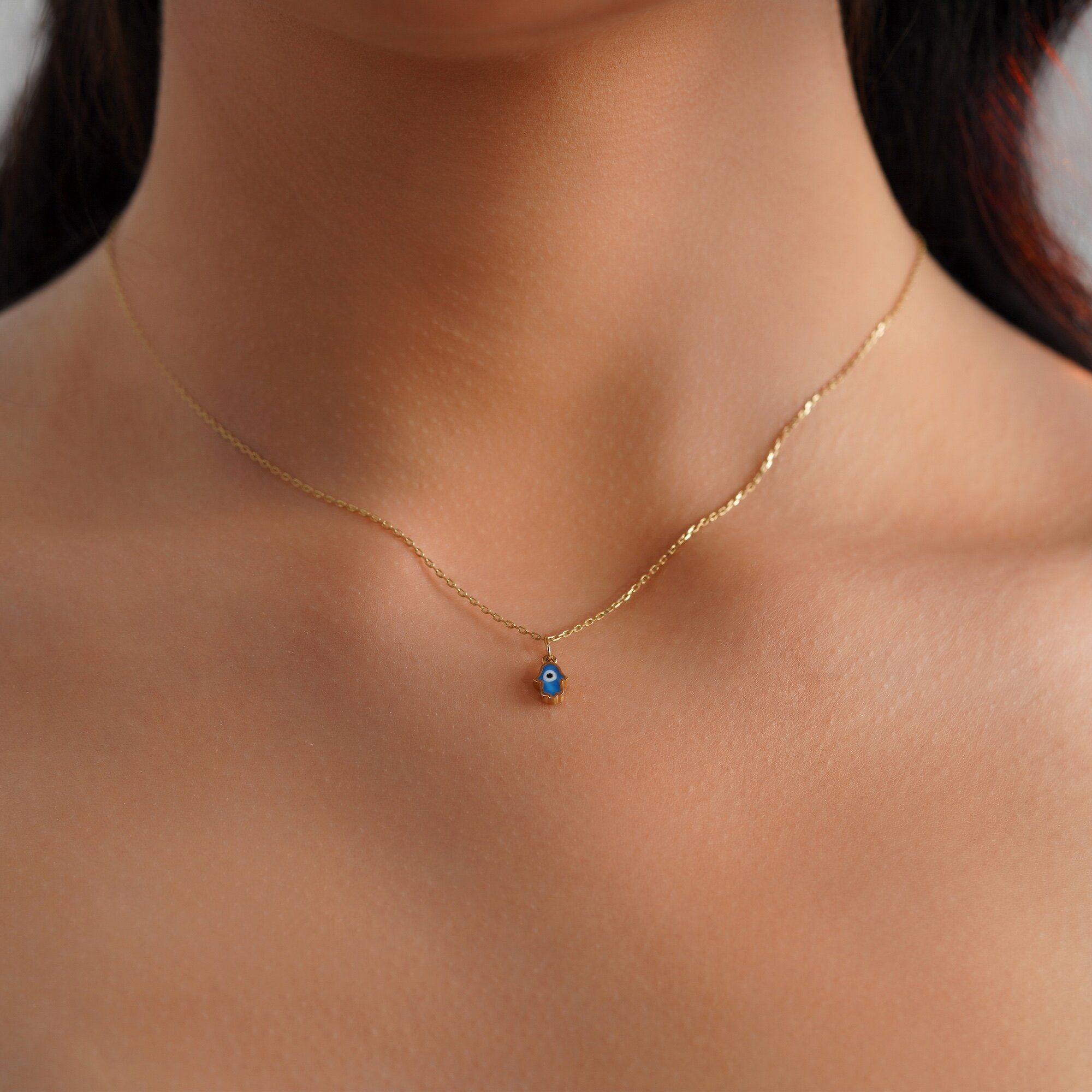 Mini Hamsa Hand Necklace in 14K Gold