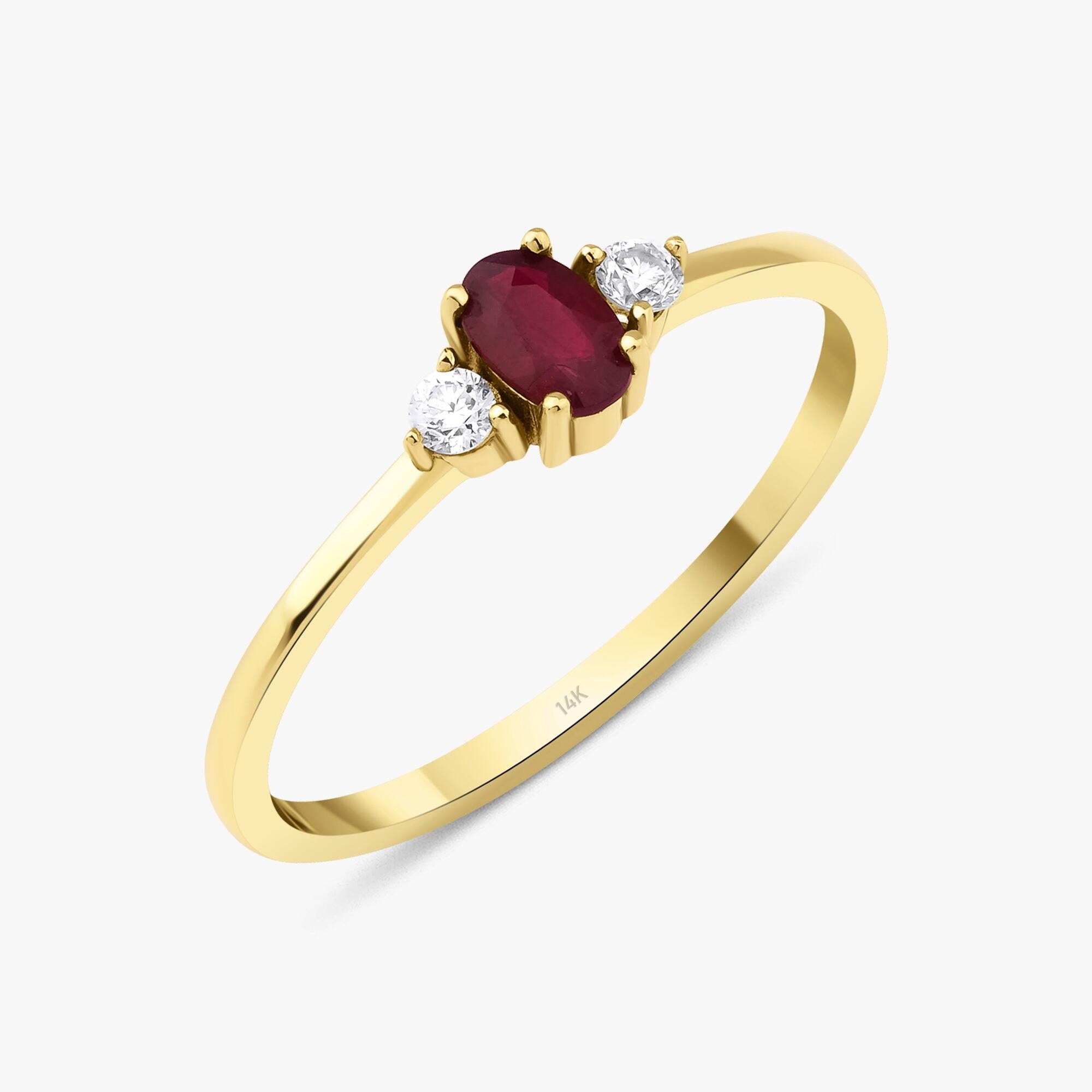 Minimal Ruby and Diamond Ring in 14K Gold