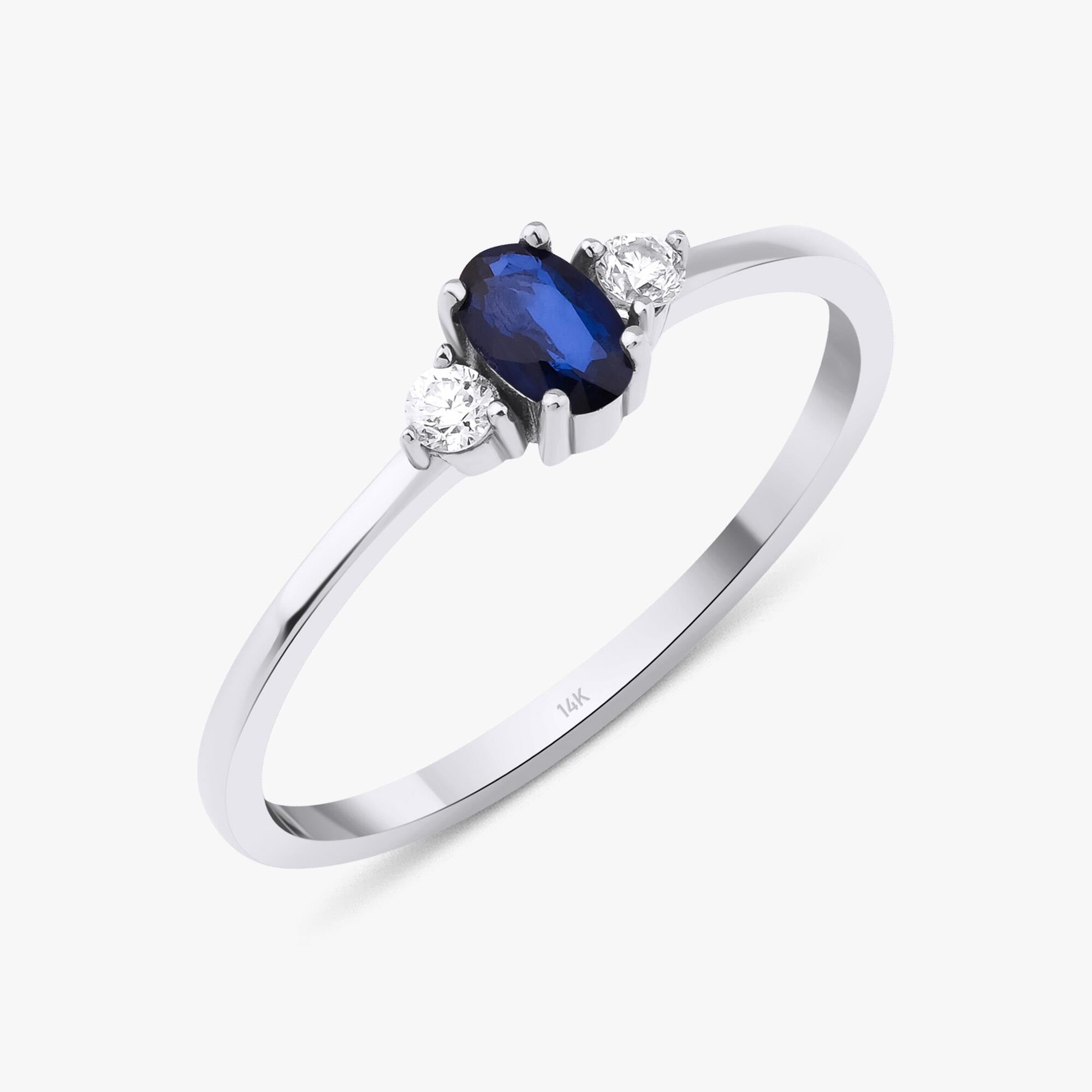 Minimal Sapphire and Diamond Ring in 14K Gold