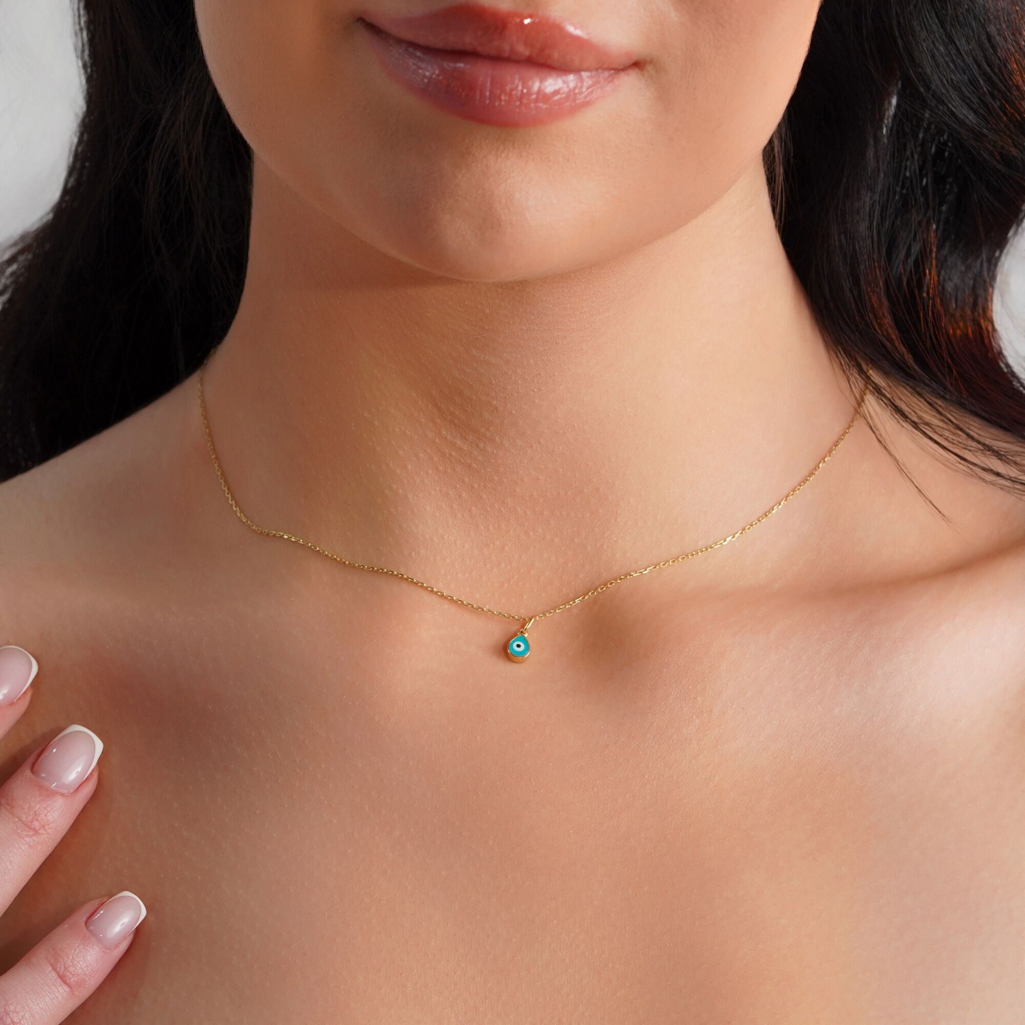 Mini Raindrop Turquoise Evil Eye Necklace in 14K Gold