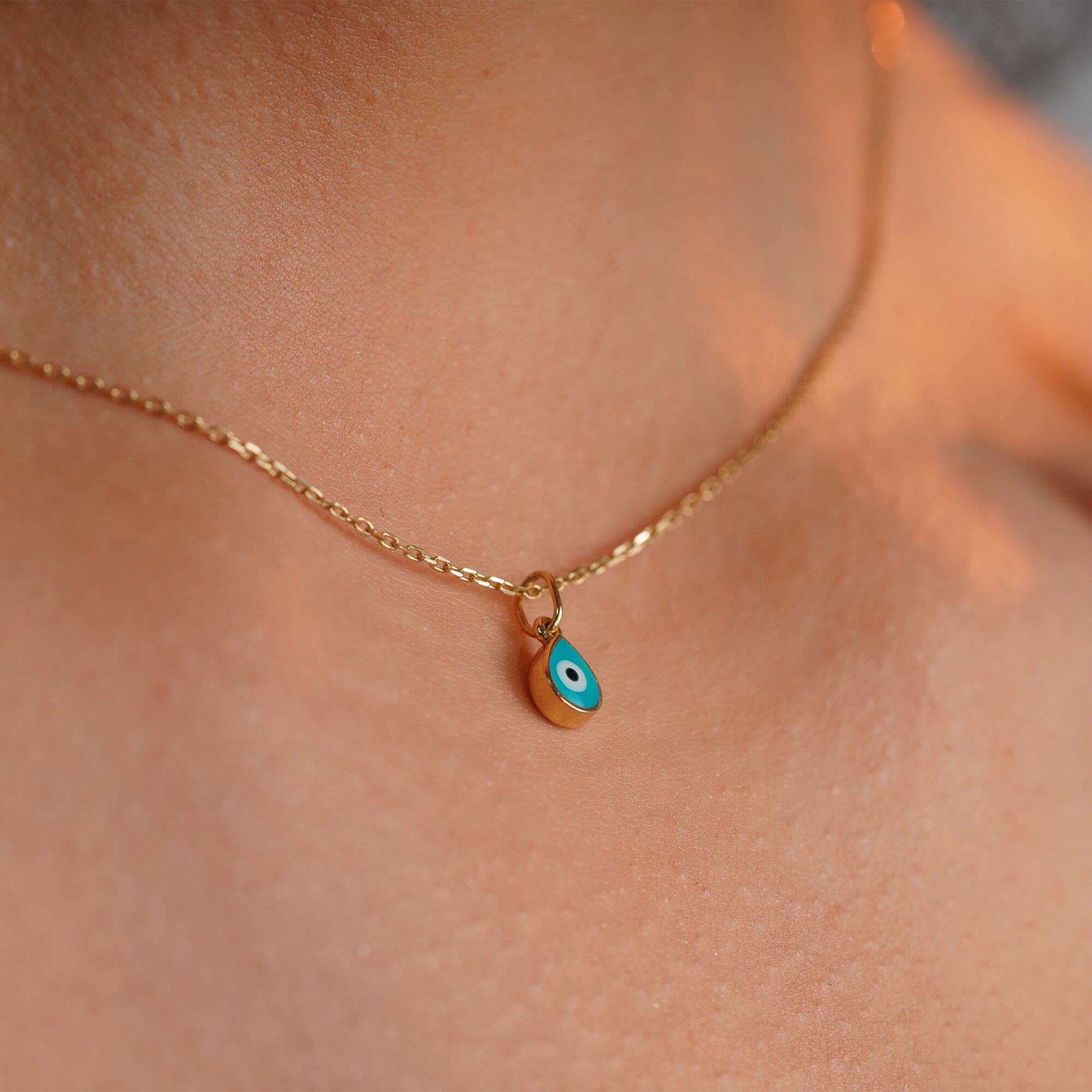 Mini Raindrop Turquoise Evil Eye Charm in 14K Gold