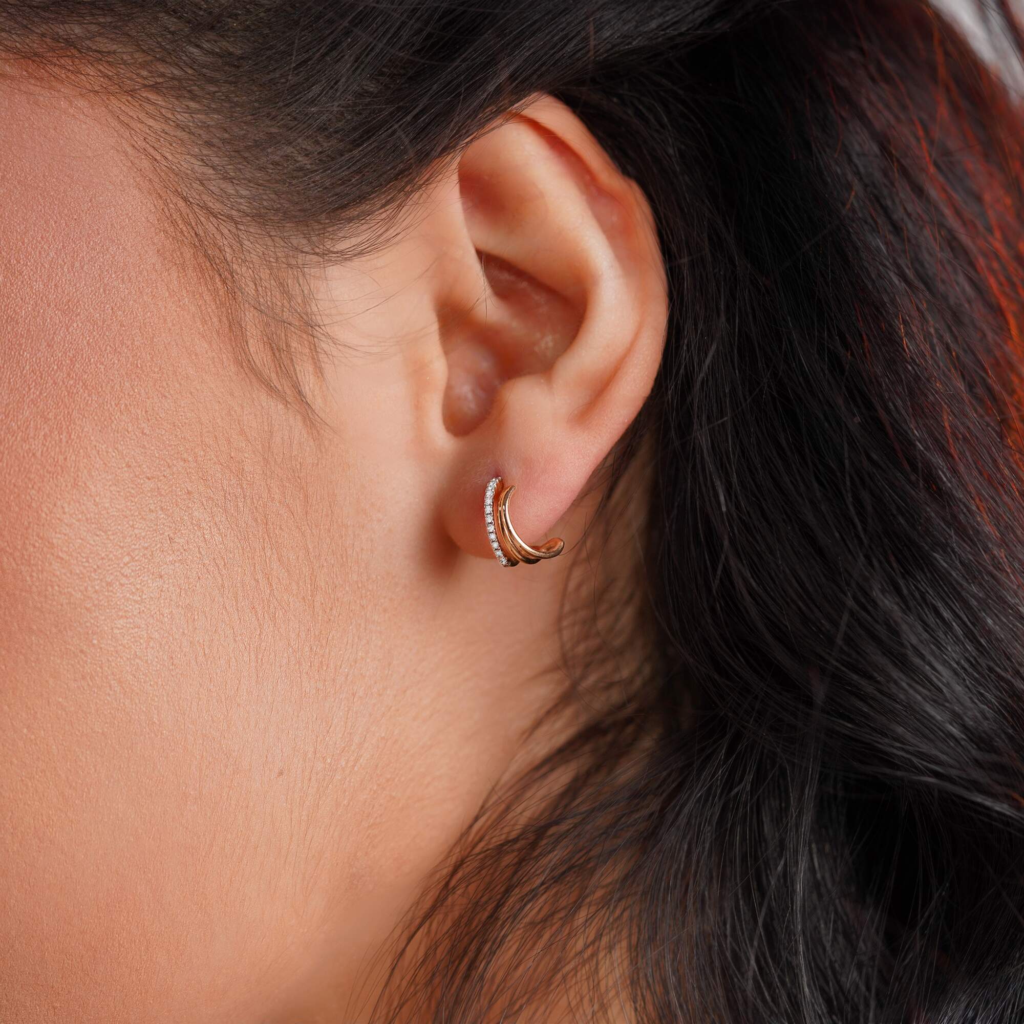 Modern Contemporary Diamond Earrings in 14K Gold