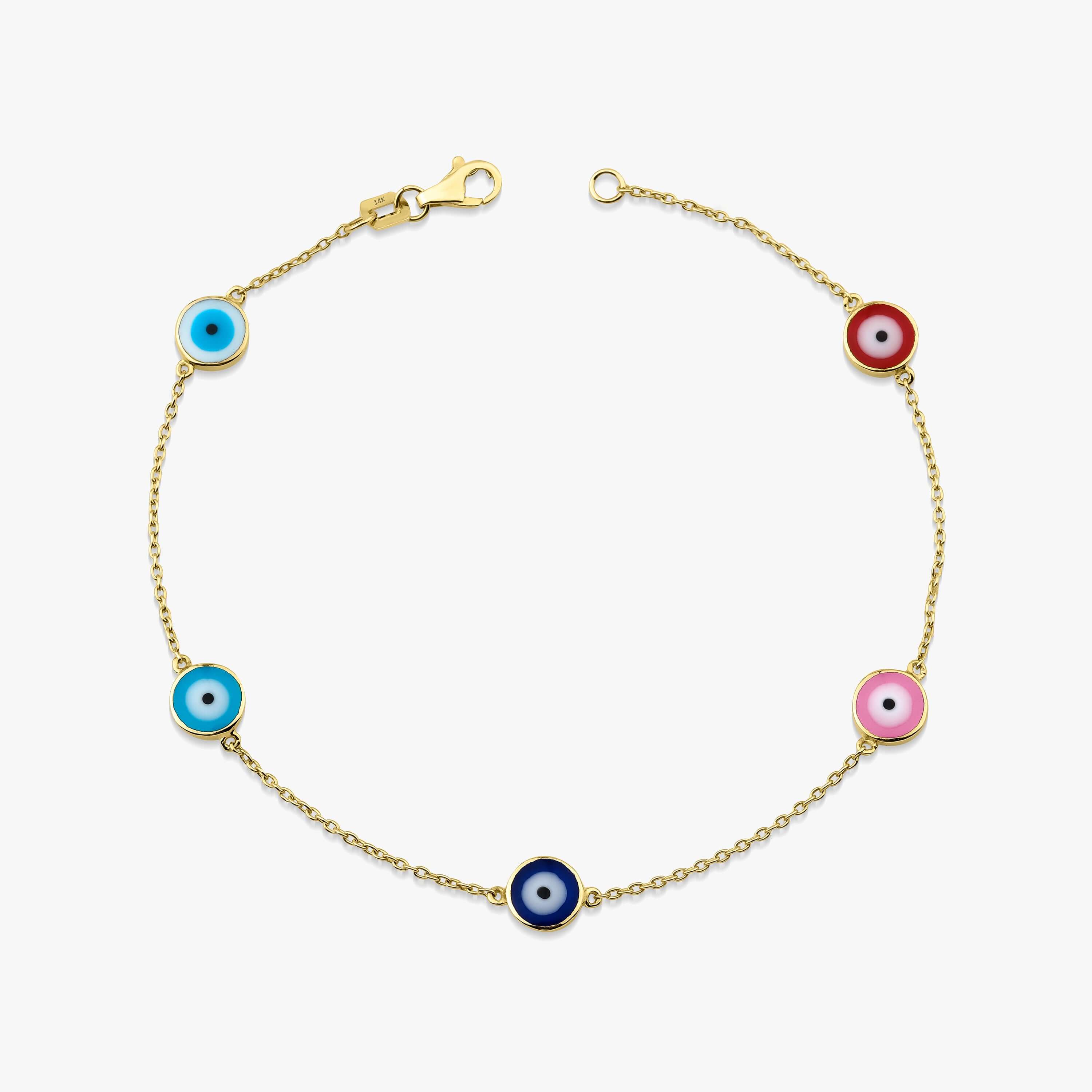 14K Gold Double Sided Evil Eye Bracelet / MULTICOLOR