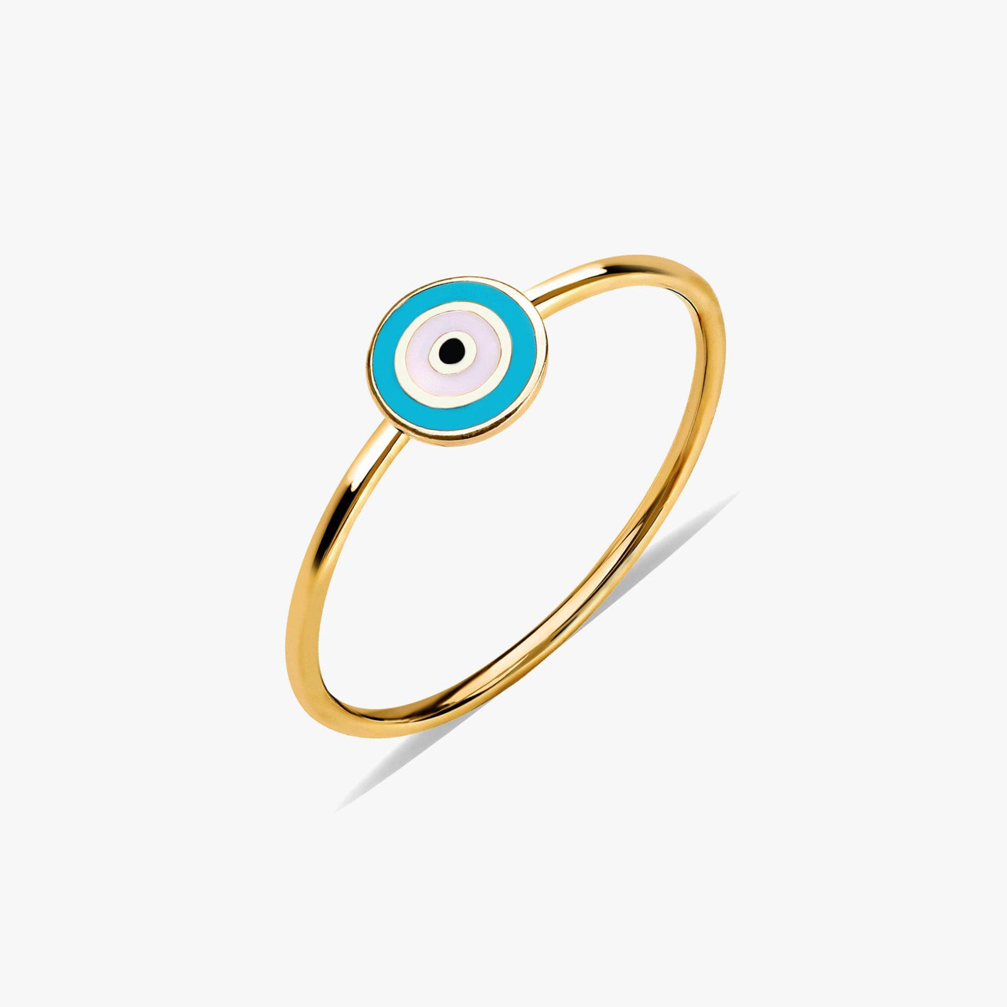 Mini Sky Blue Evil Eye Ring in 14K Gold