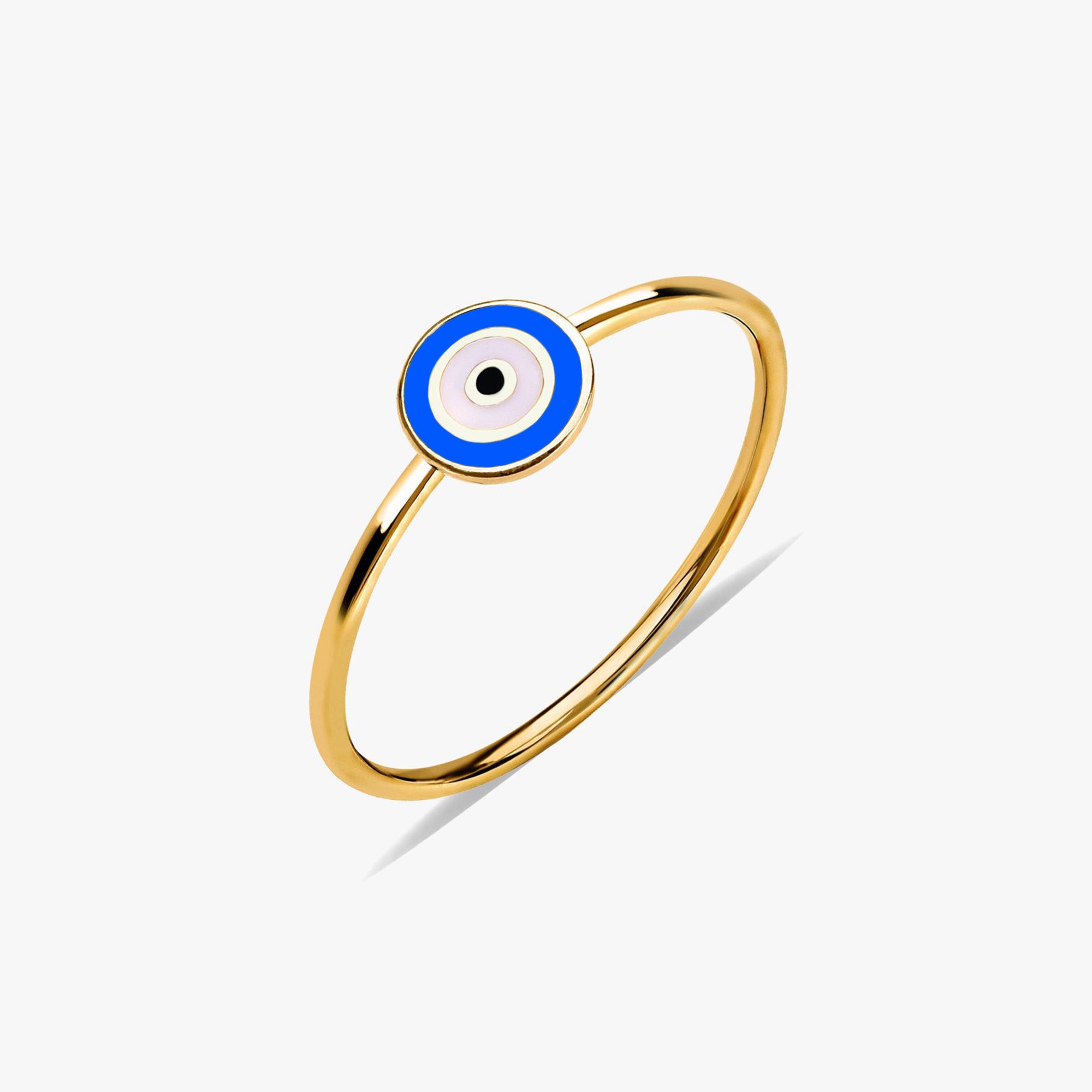 Mini Navy Blue Evil Eye Ring in 14K Gold