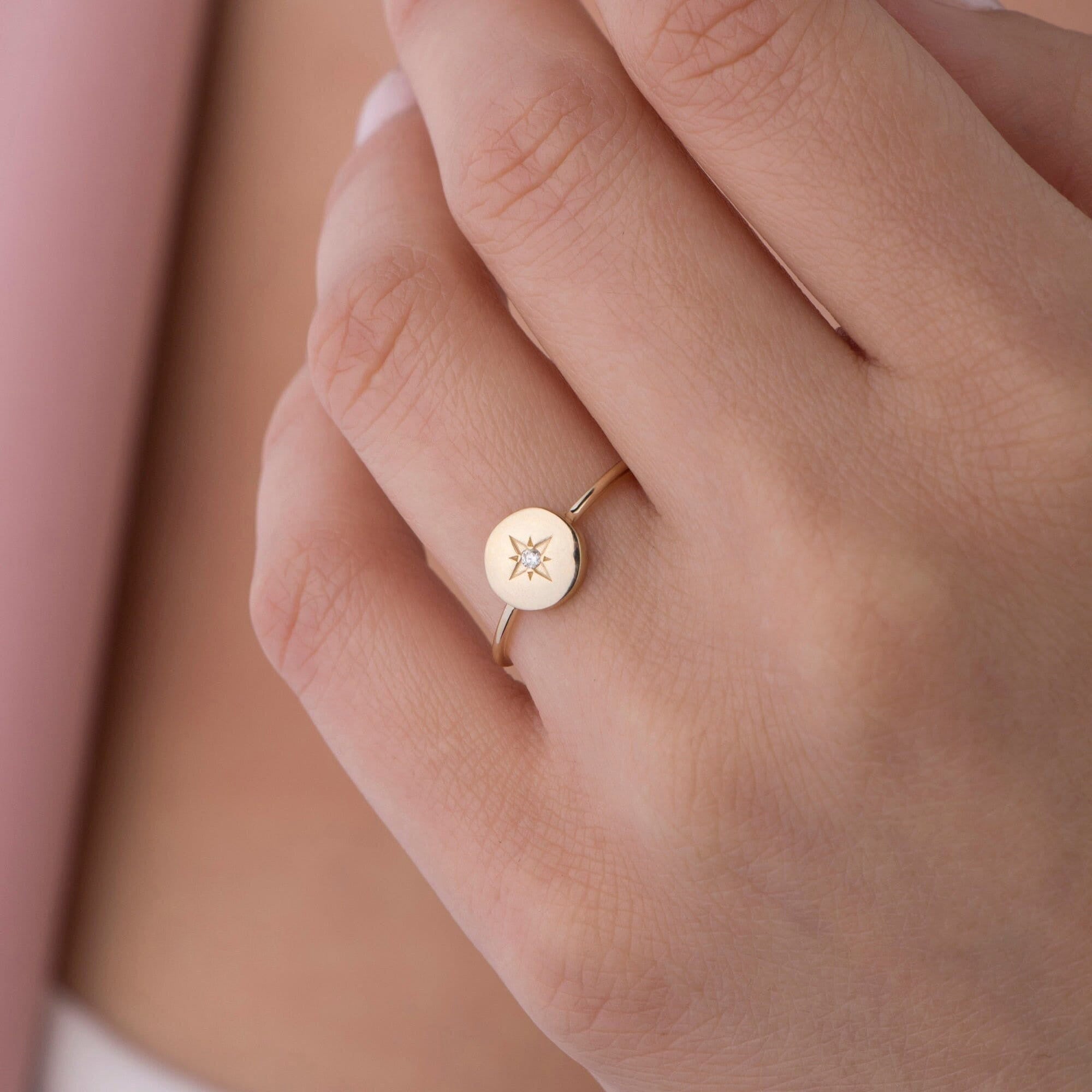 Mini Diamond North Star Ring in 14K Gold