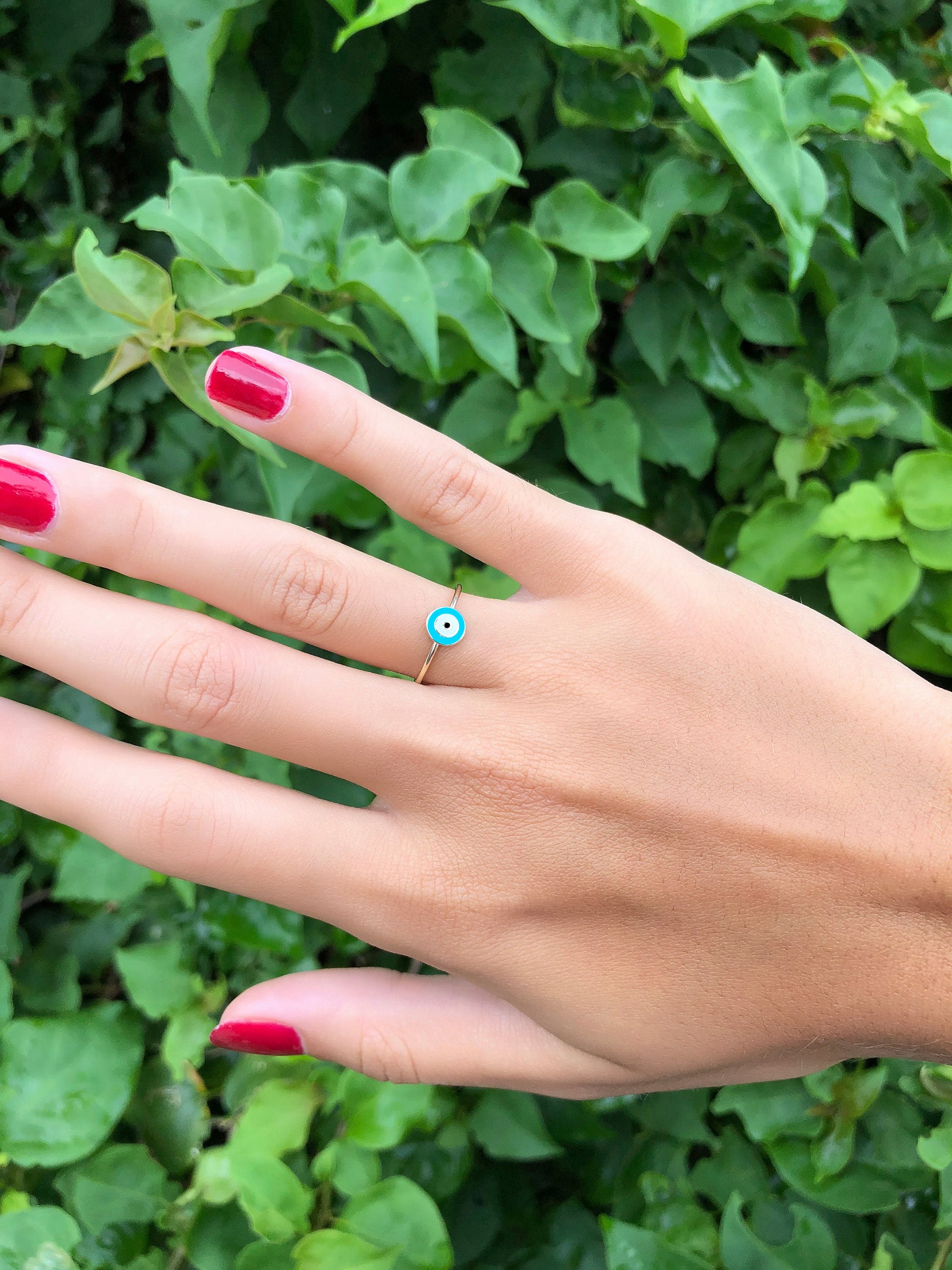 Mini Sky Blue Evil Eye Ring in 14K Gold