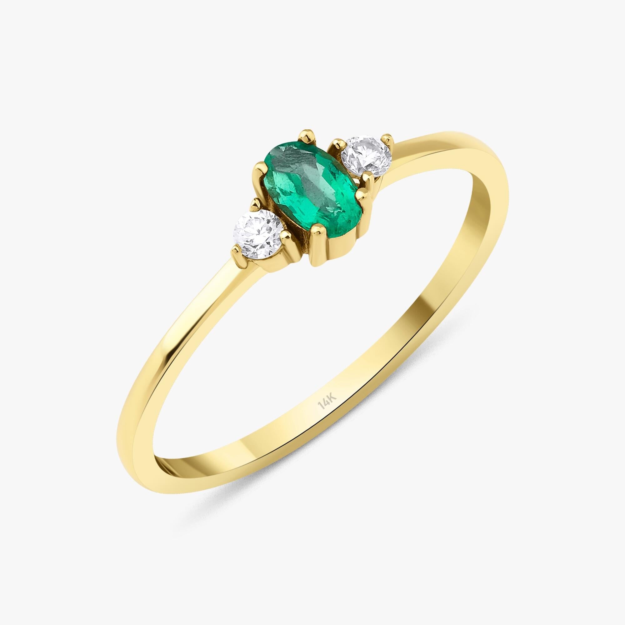 Minimal Emerald and Diamond Ring in 14K Gold