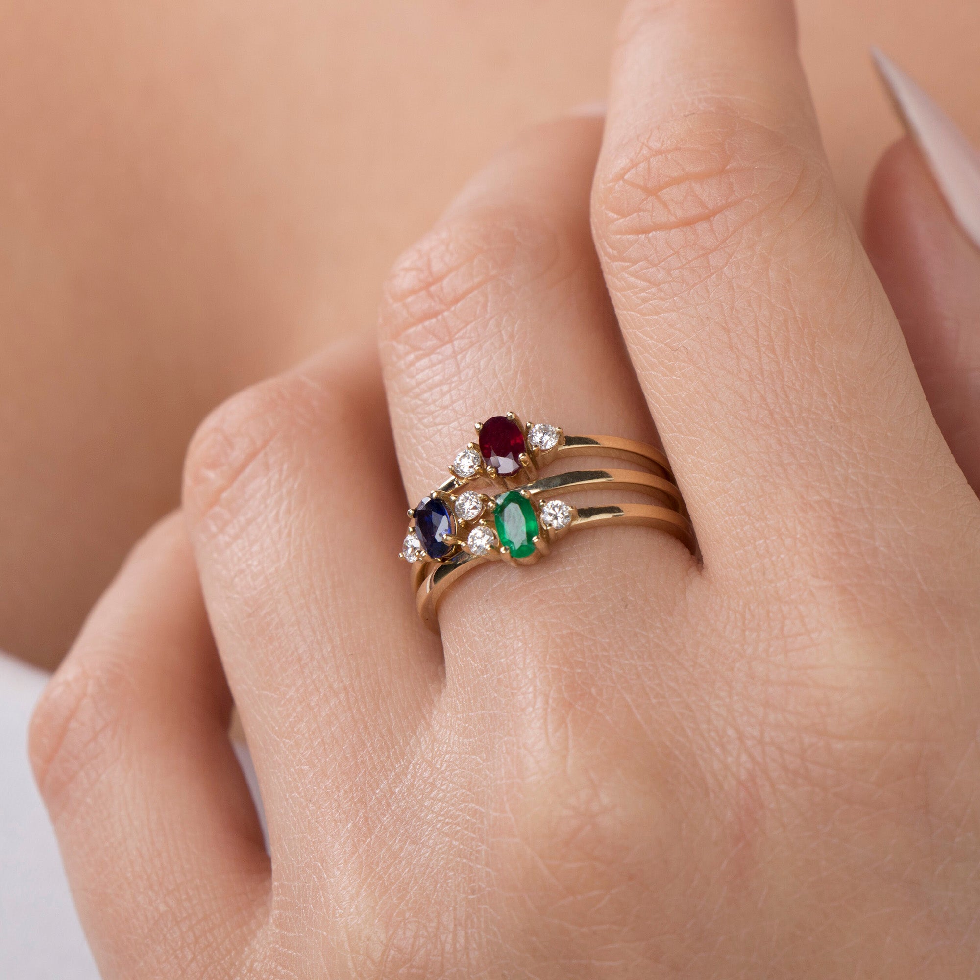 Minimal Emerald and Diamond Ring in 14K Gold