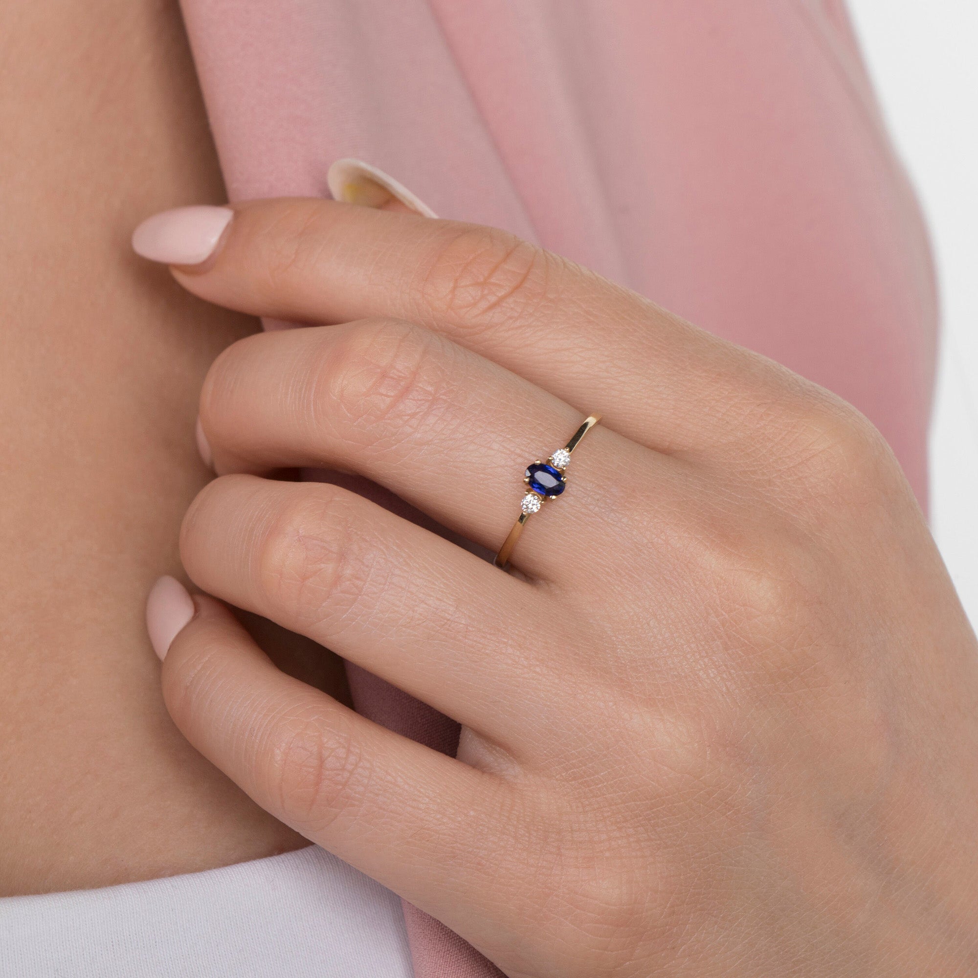 Minimal Sapphire and Diamond Ring in 14K Gold