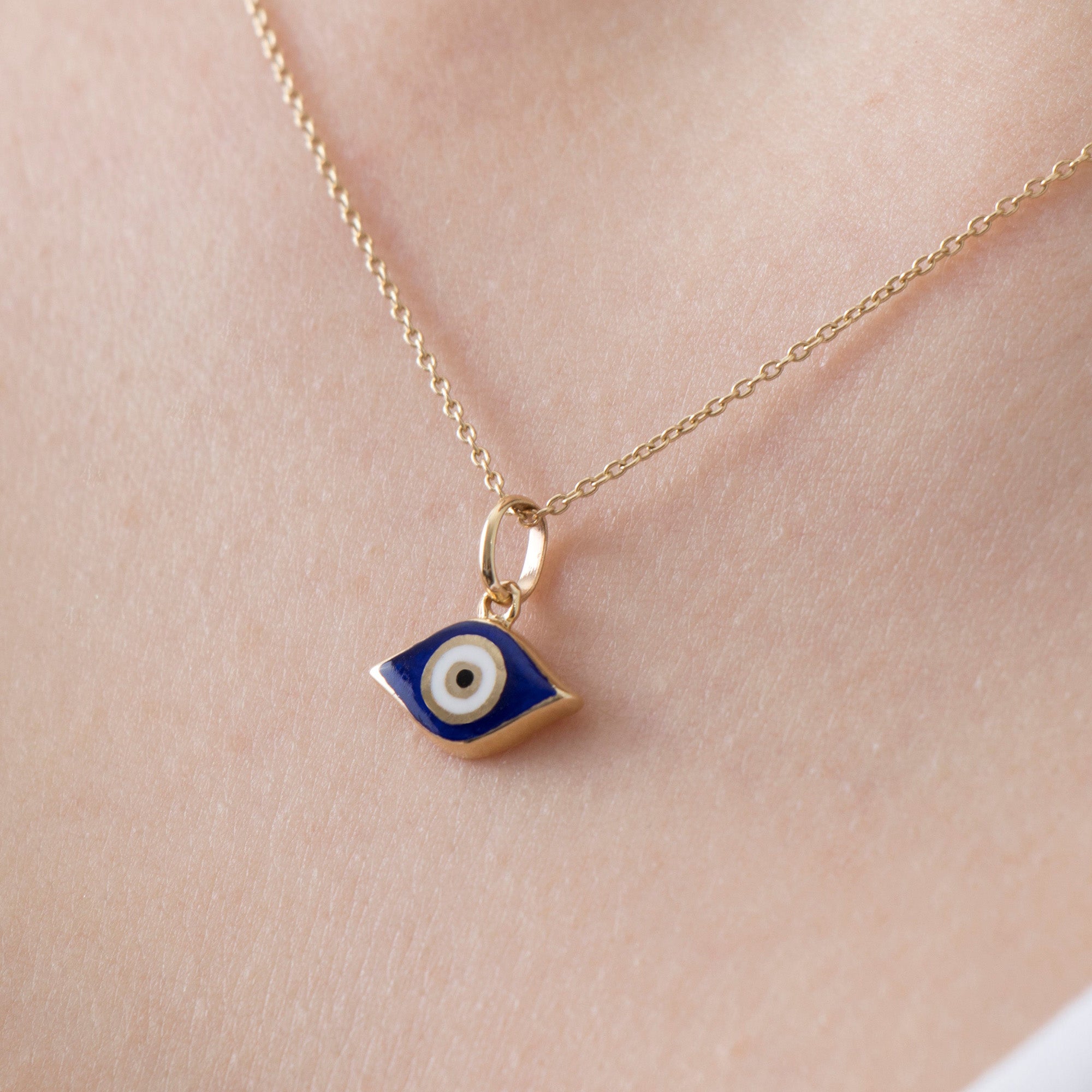 Navy Blue Greek Eye Charm in 14K Gold