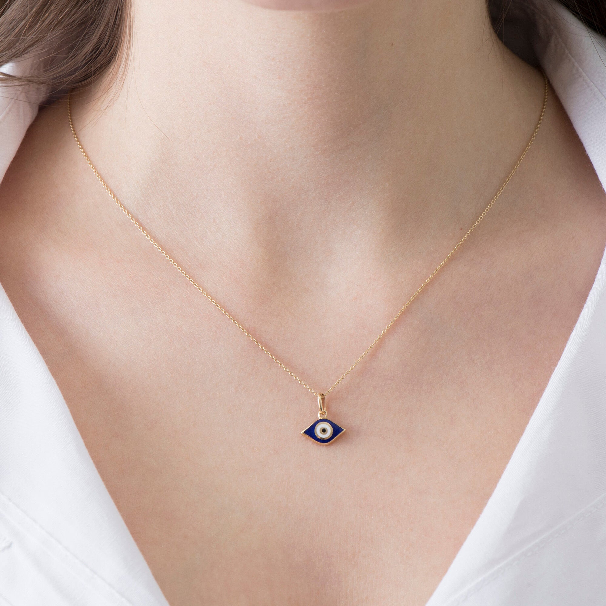 Navy Blue Greek Eye Charm in 14K Gold