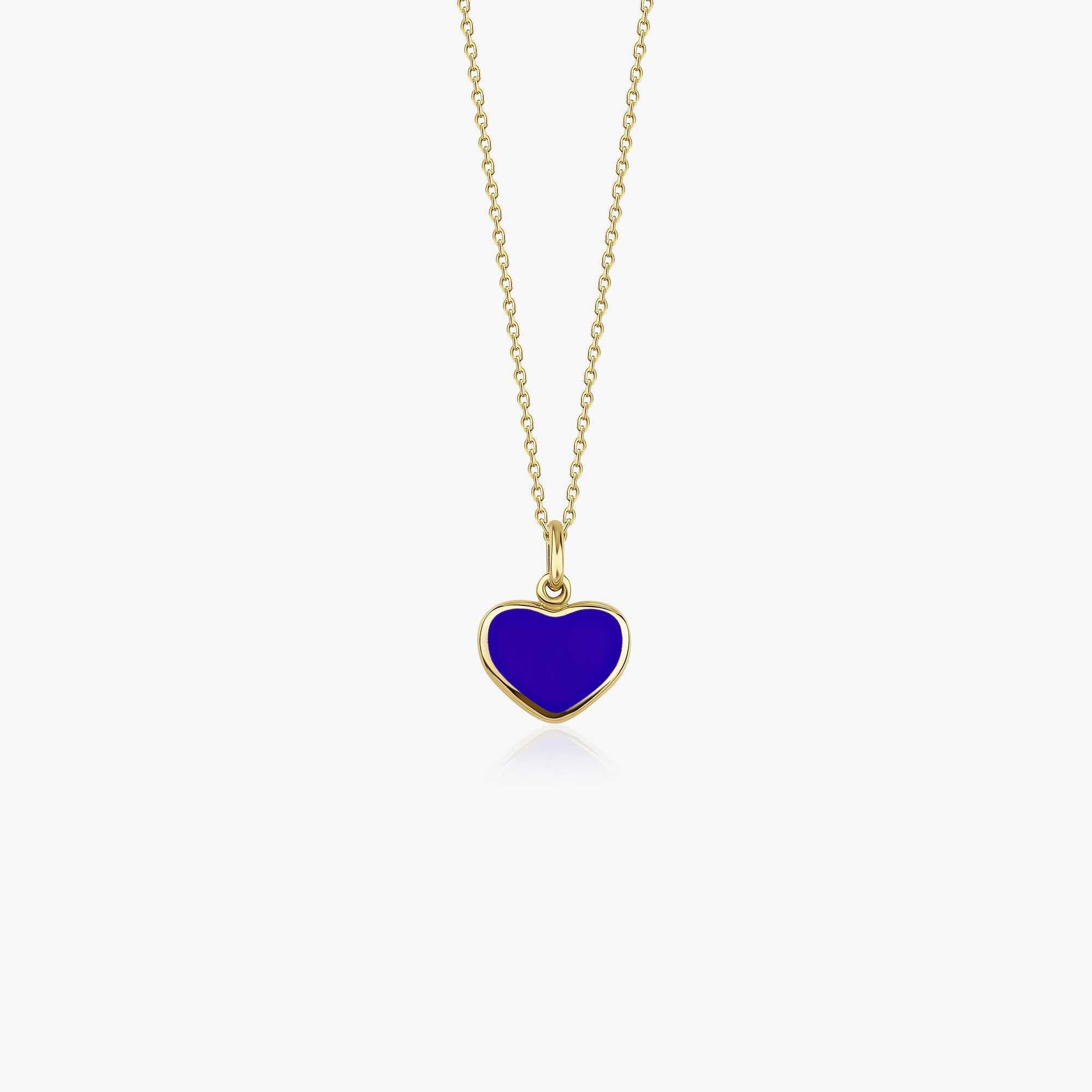 14K Gold Tiny Navy Blue Heart Pendant Necklace