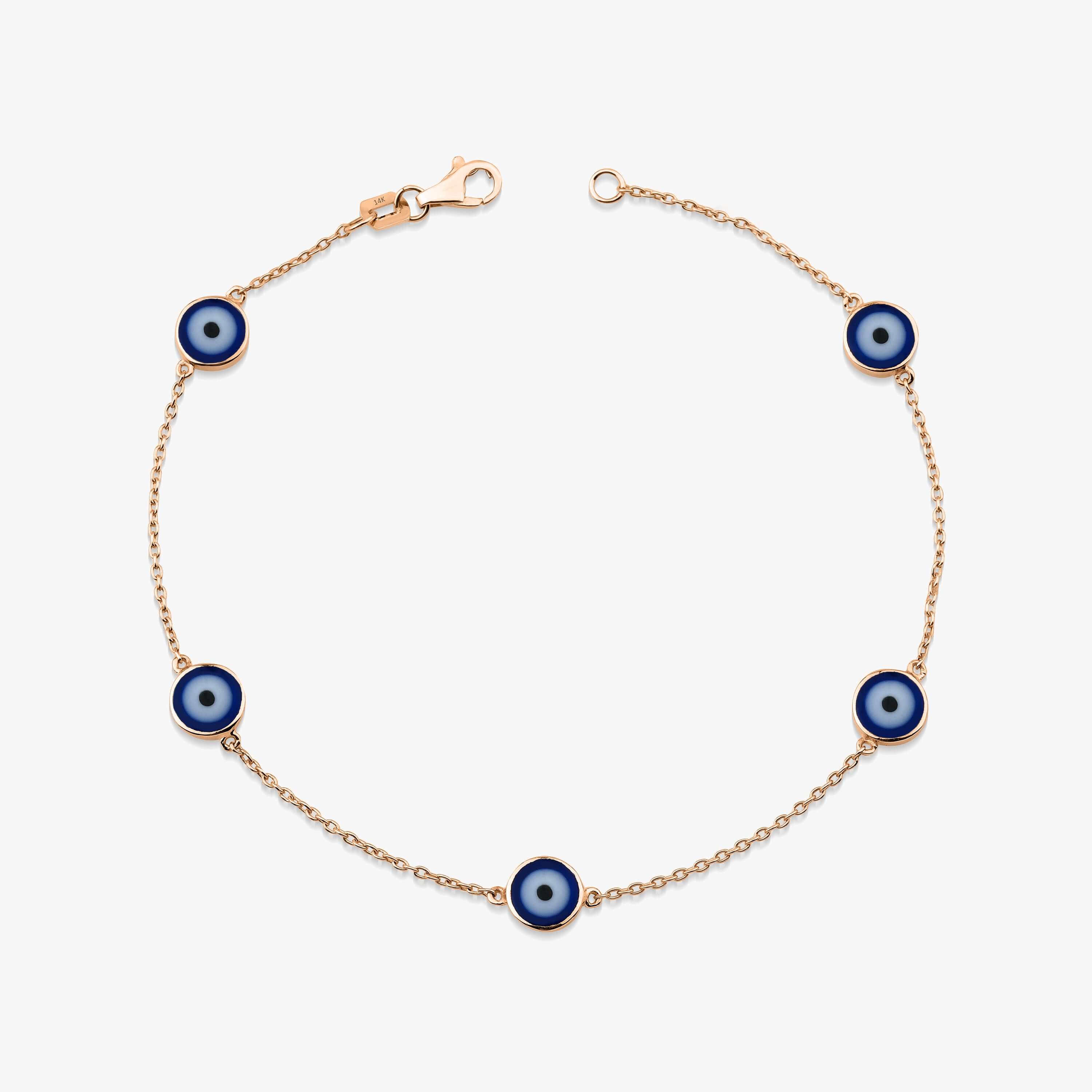 14K Gold Double Sided Evil Eye Bracelet / NAVY BLUE