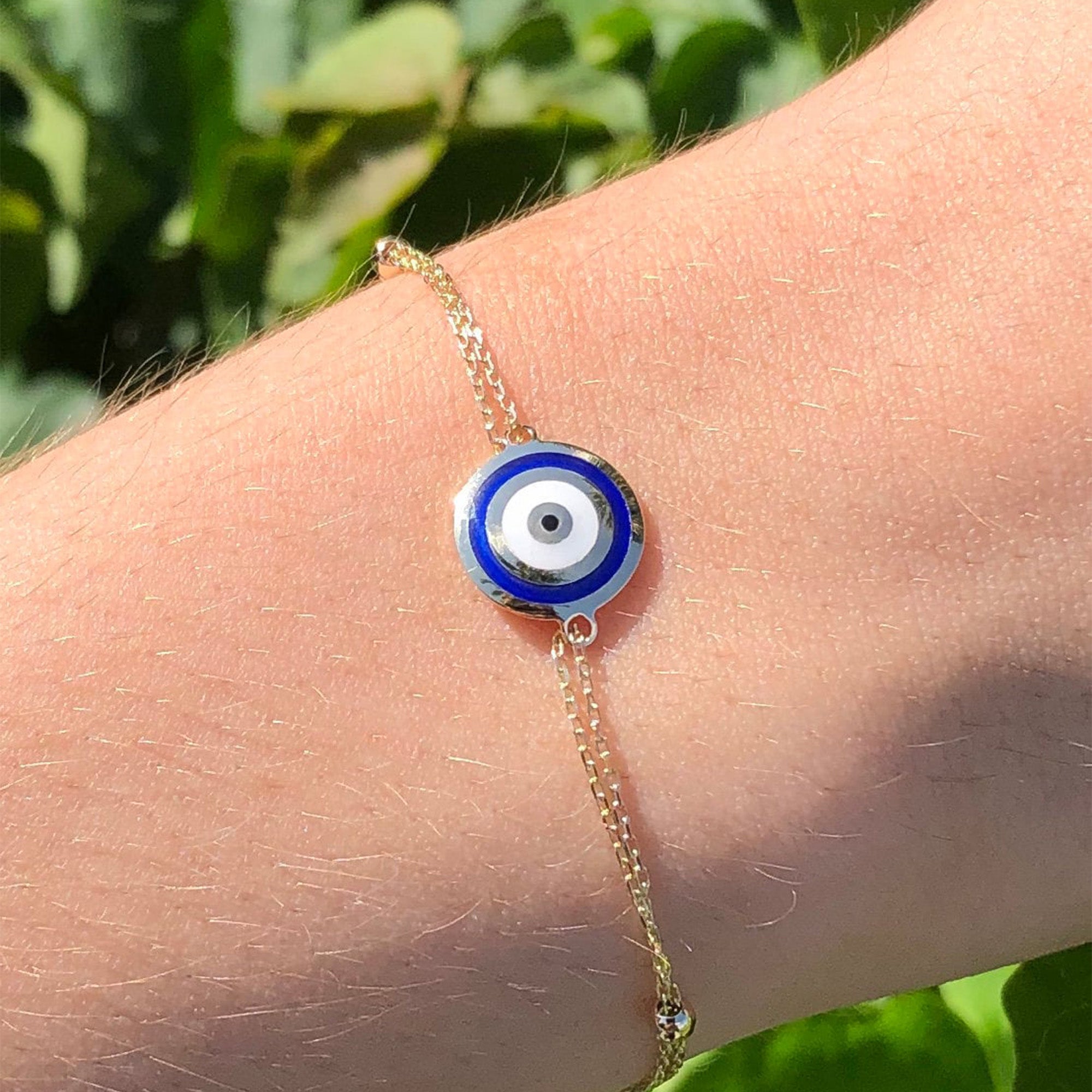 Navy Blue Evil Eye Bracelet in 14K Gold