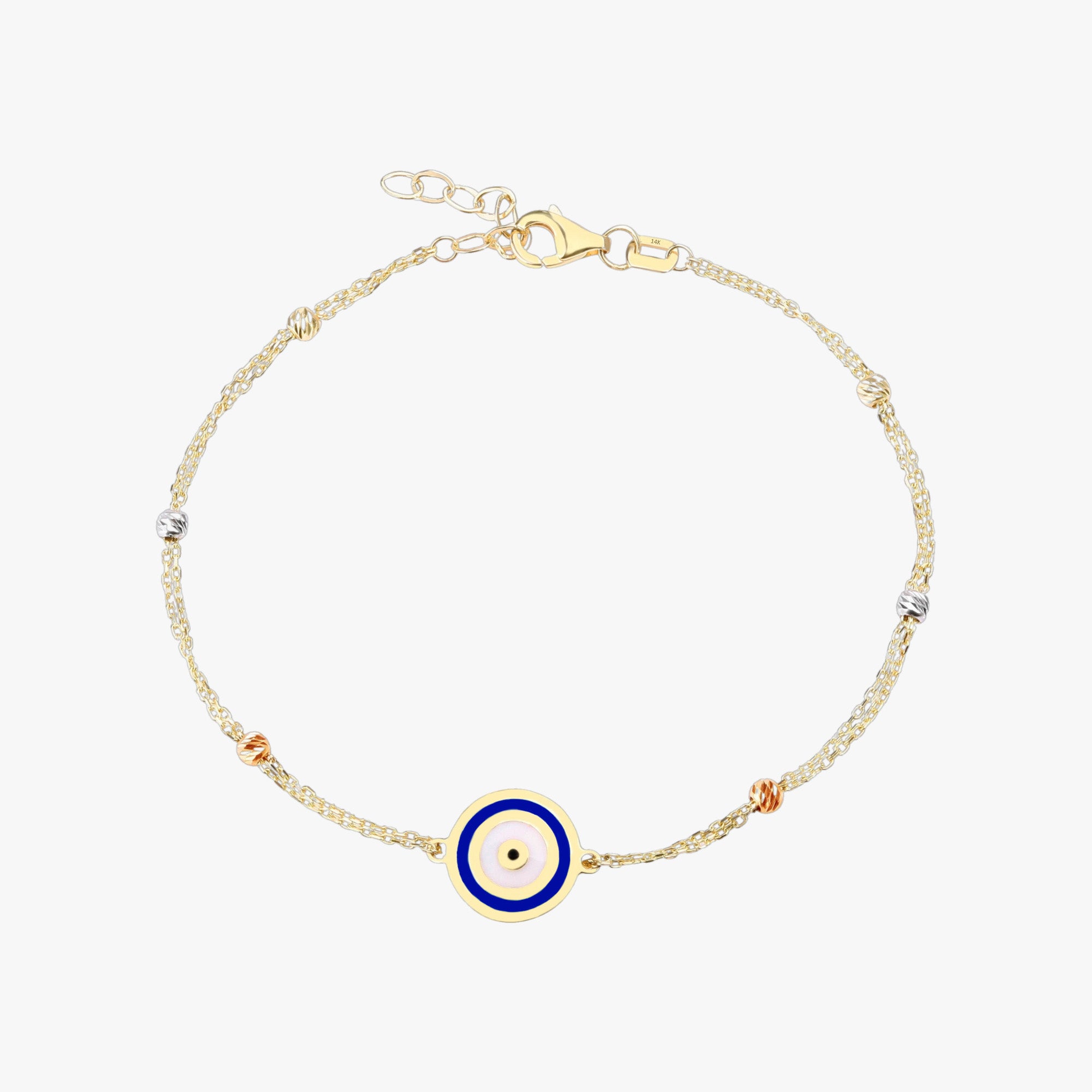 Navy Blue Evil Eye Bracelet in 14K Gold