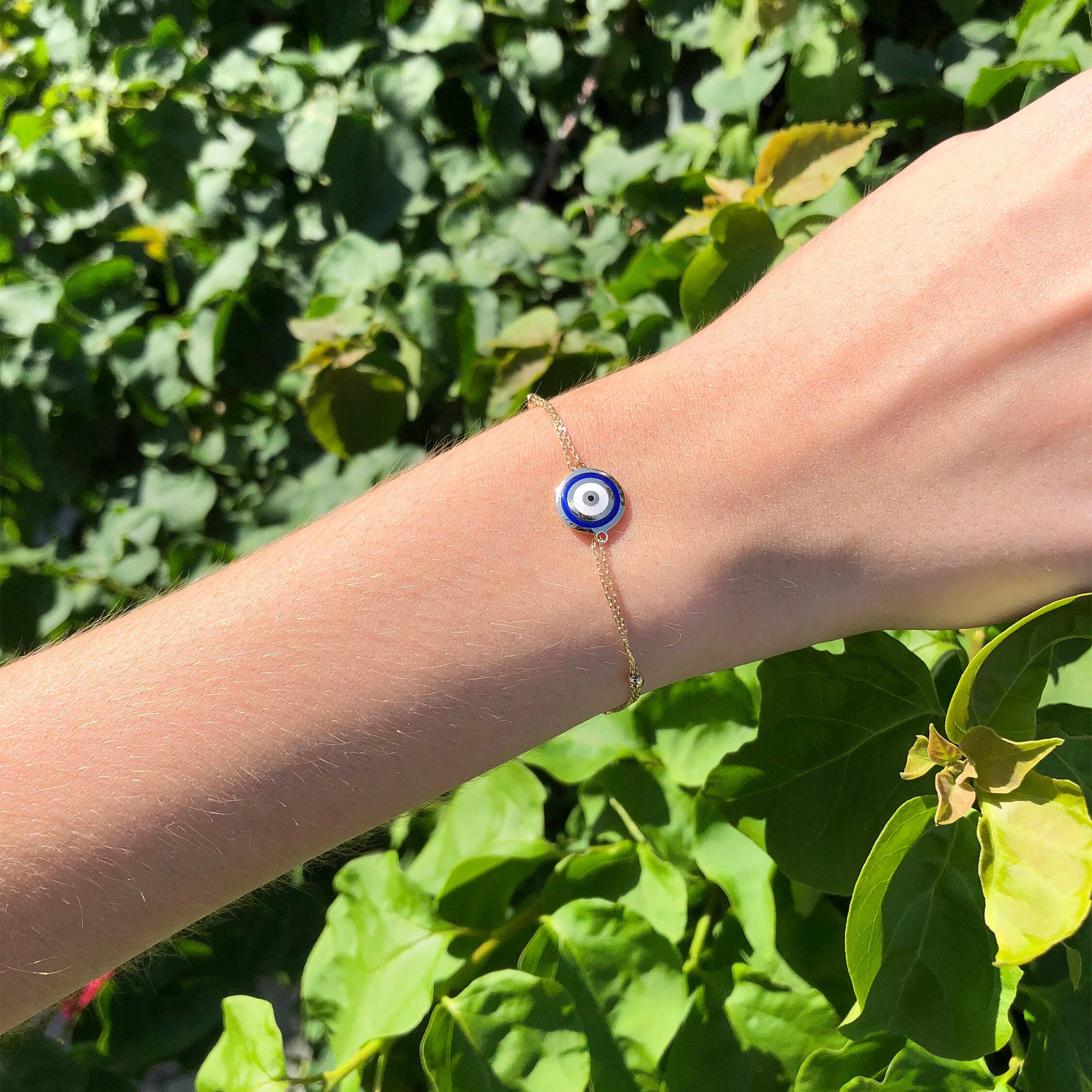 Navy Blue Evil Eye Bracelet in 14K Gold