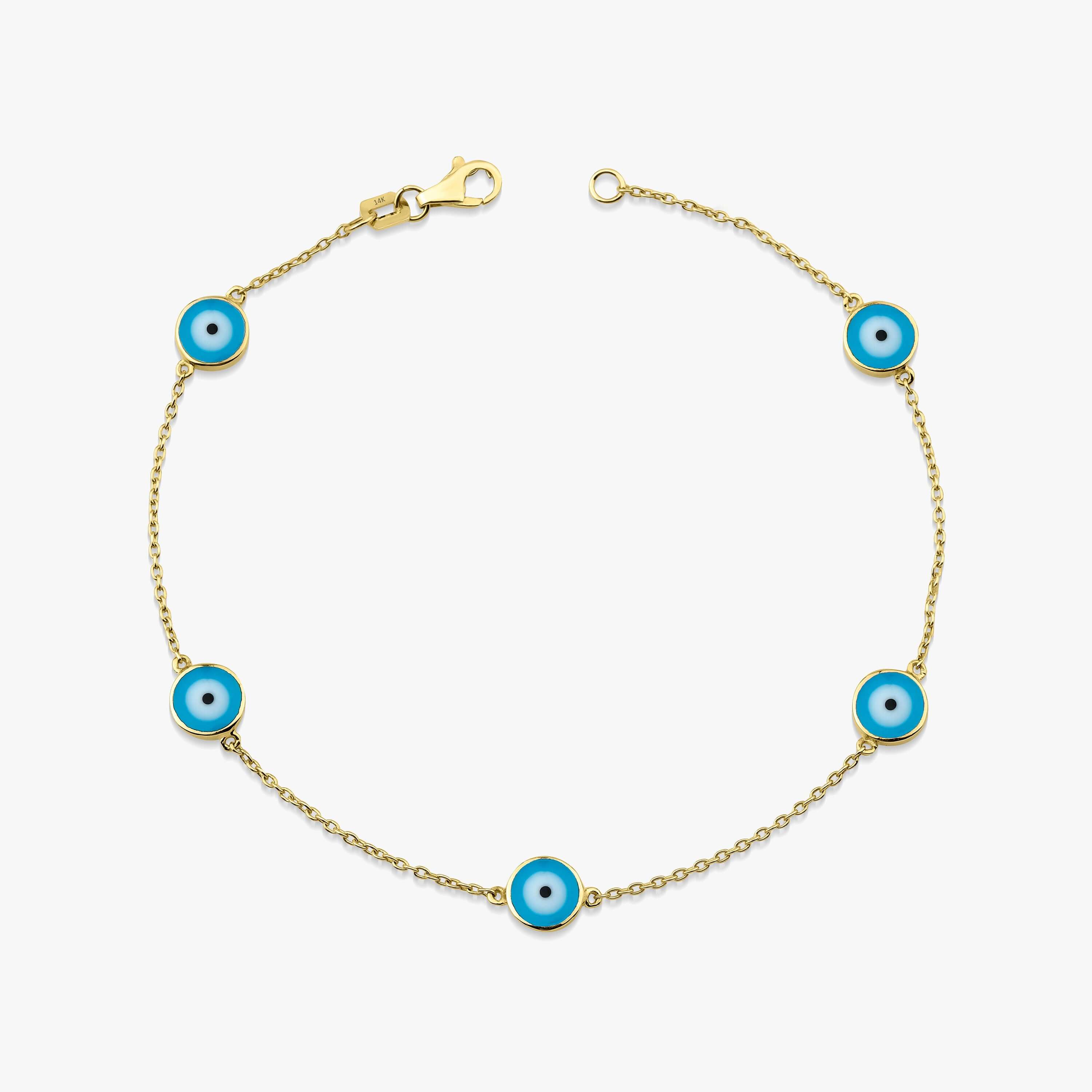 14K Gold Double Sided Evil Eye Bracelet / OCEAN BLUE