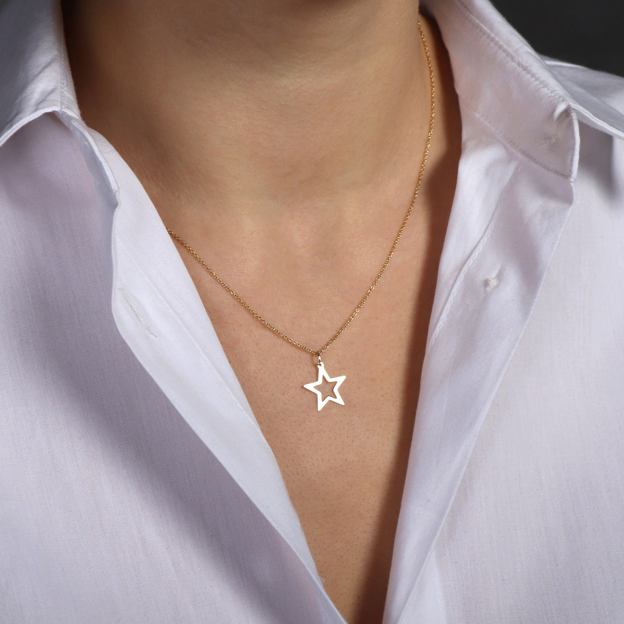 Open Star Necklace in 14K Gold