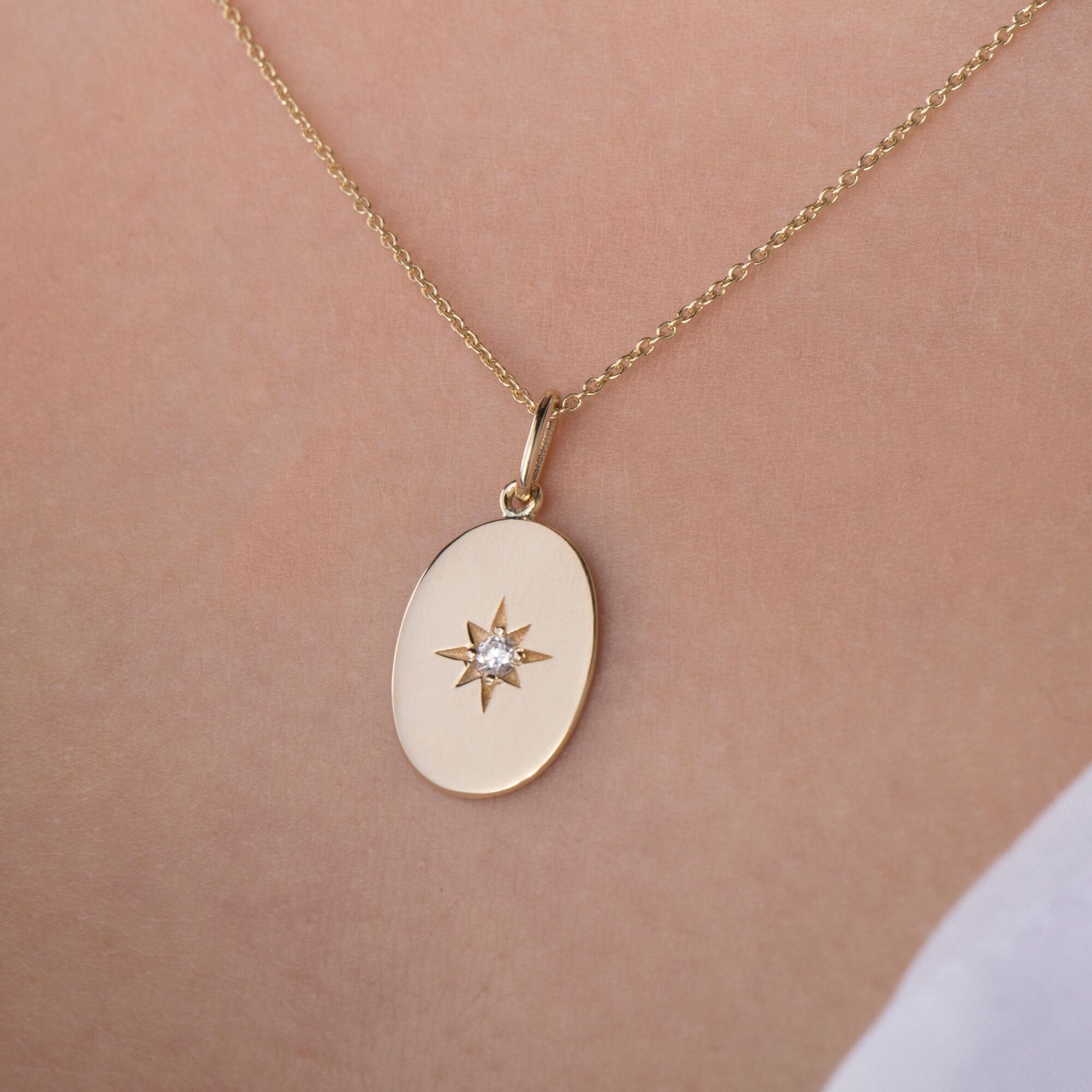 Diamond Oval North Star Pendant Necklace