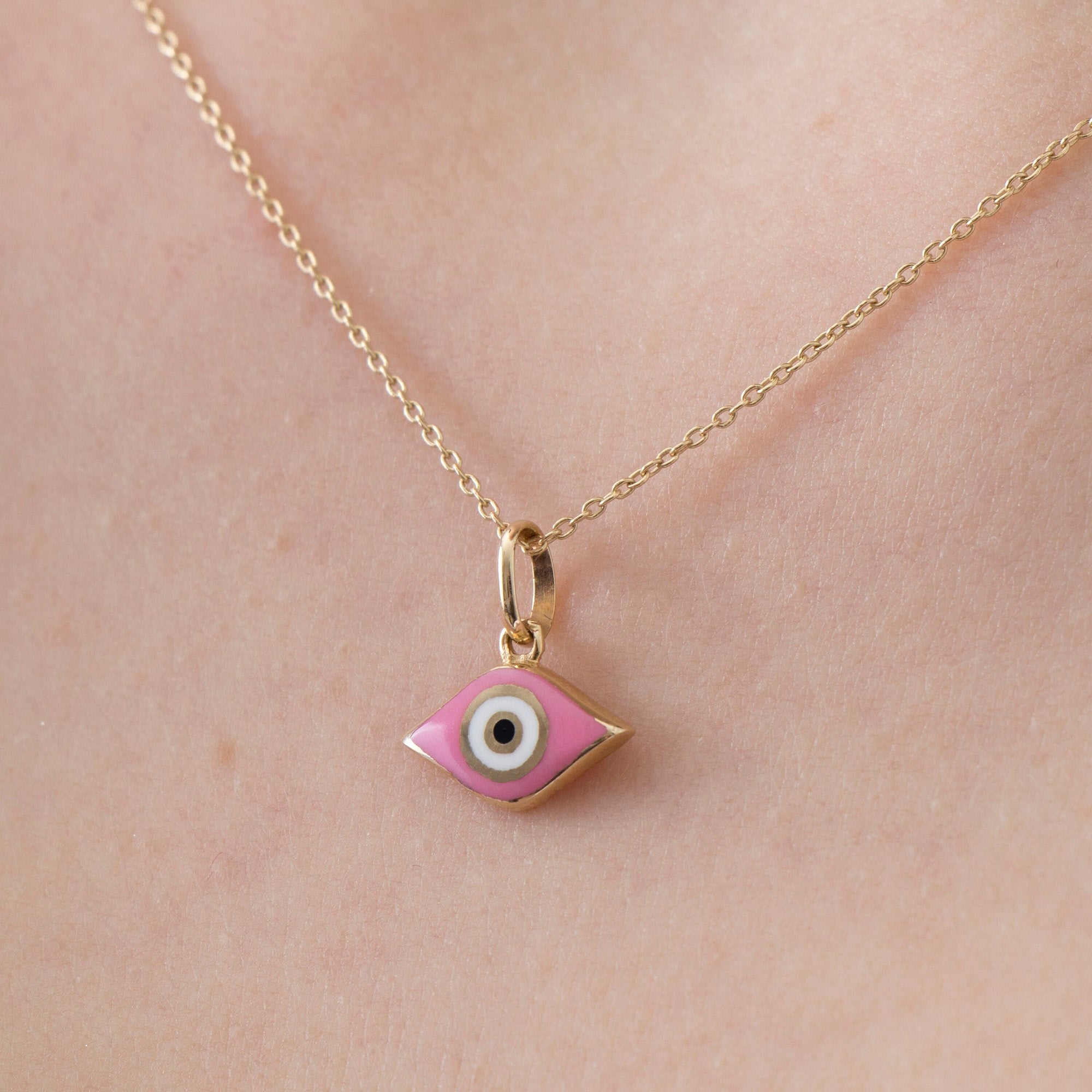 Pink Greek Eye Charm in 14K Gold