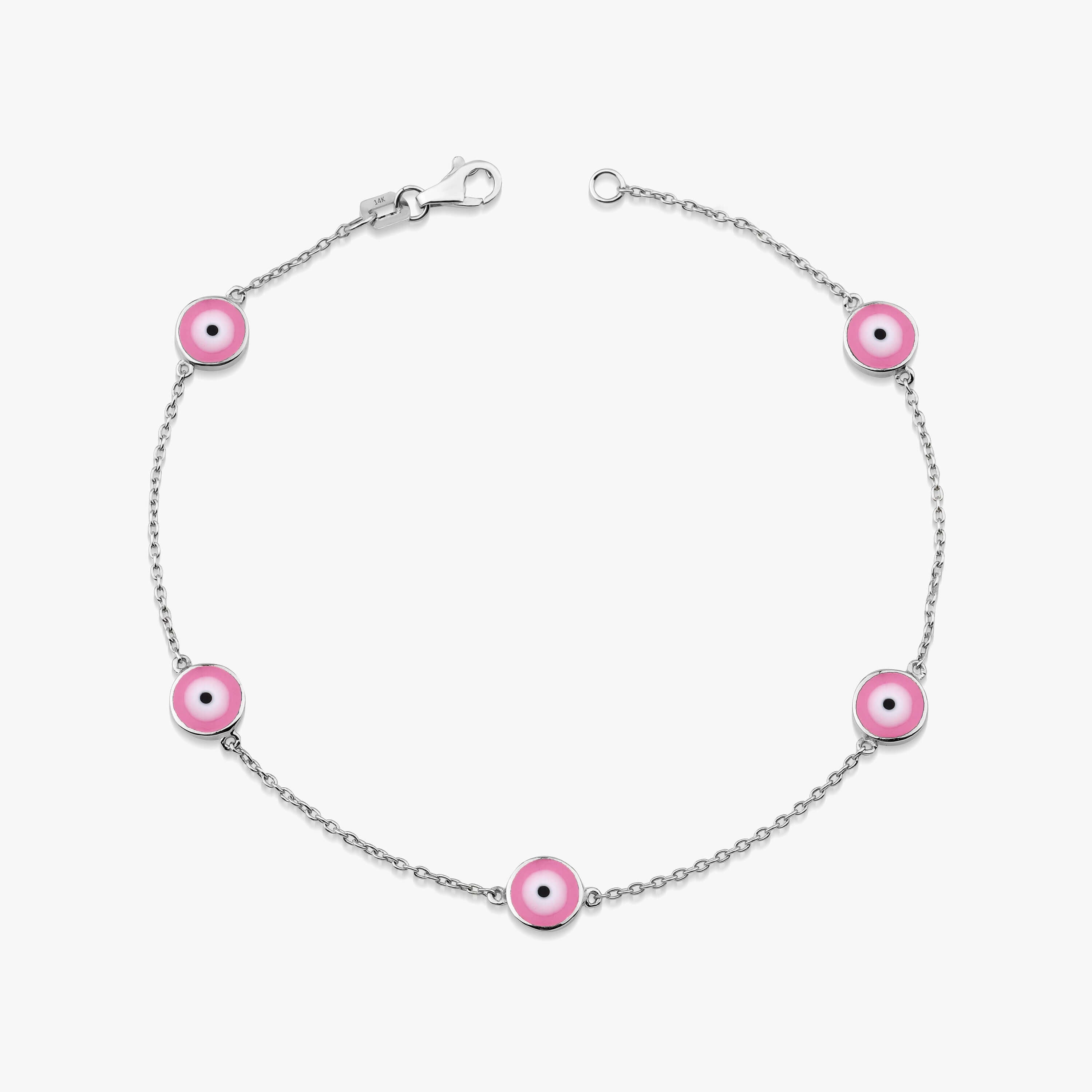 14K Gold Double Sided Evil Eye Bracelet / ROYAL PINK