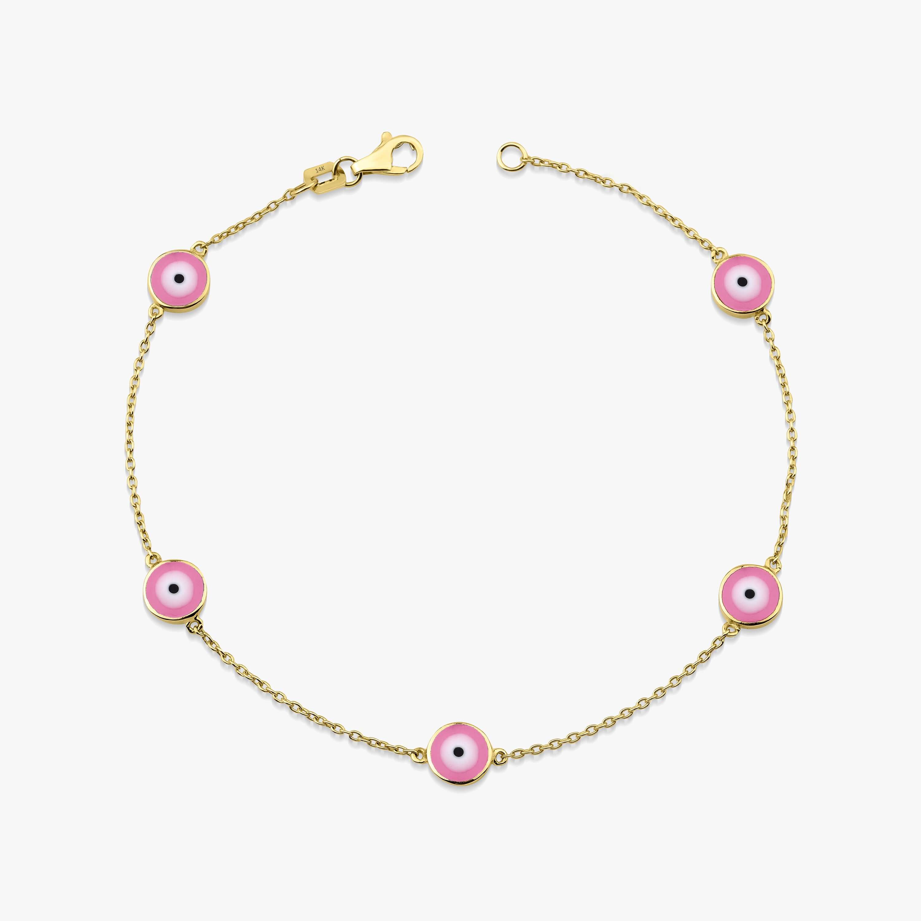 14K Gold Double Sided Evil Eye Bracelet / ROYAL PINK