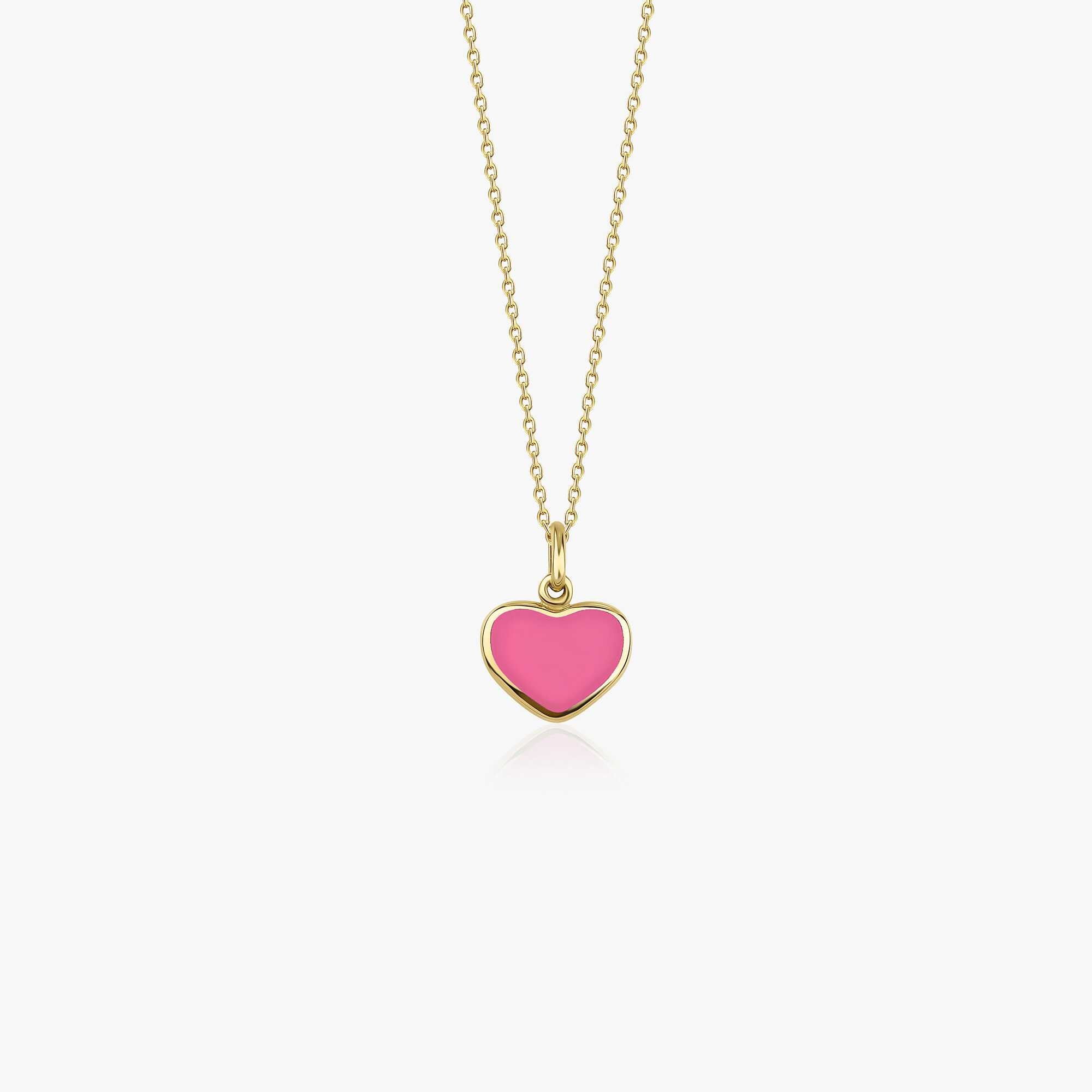 Mini Pink Heart Necklace in 14K Gold