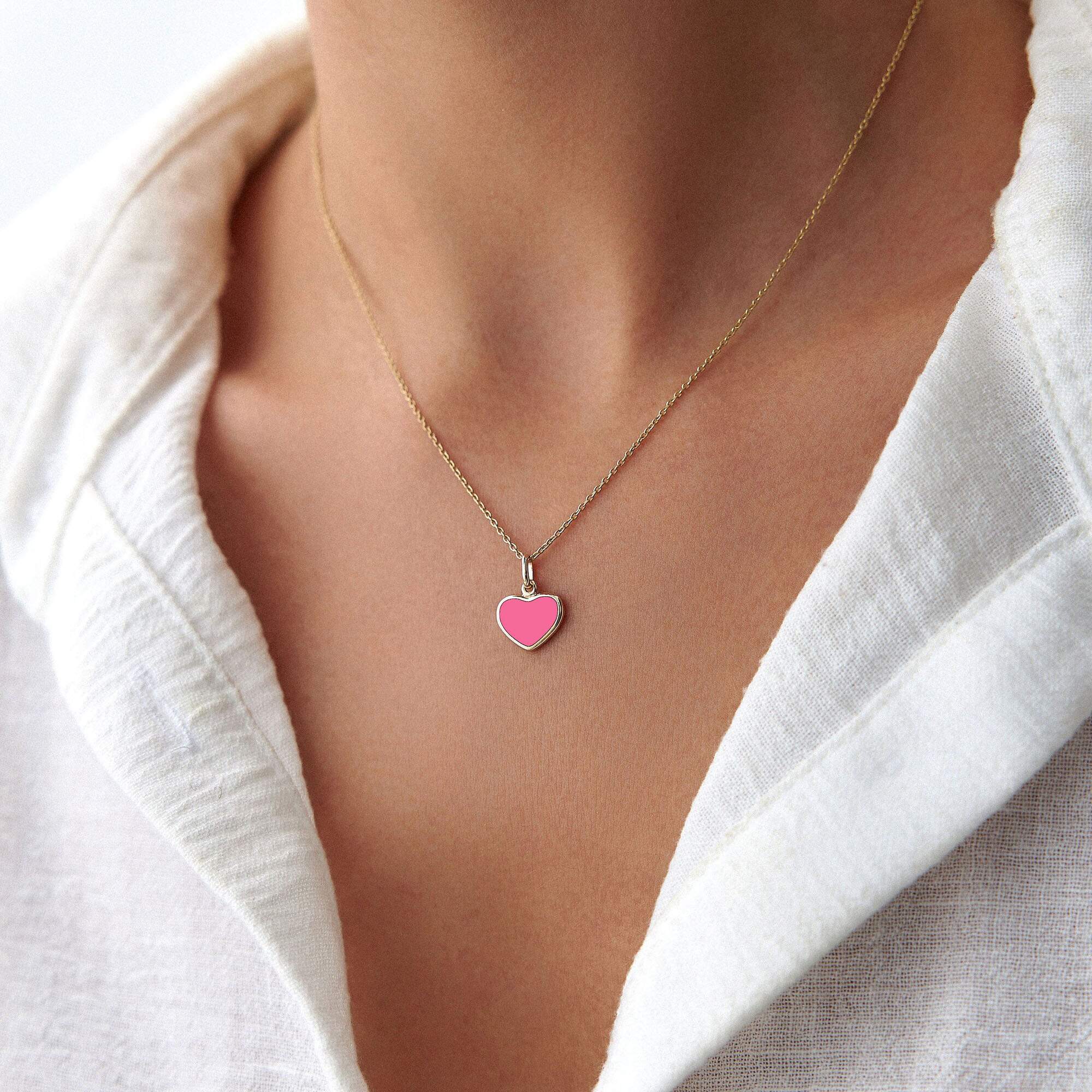 Tiny Pink Heart Pendant Necklace in 14K Gold