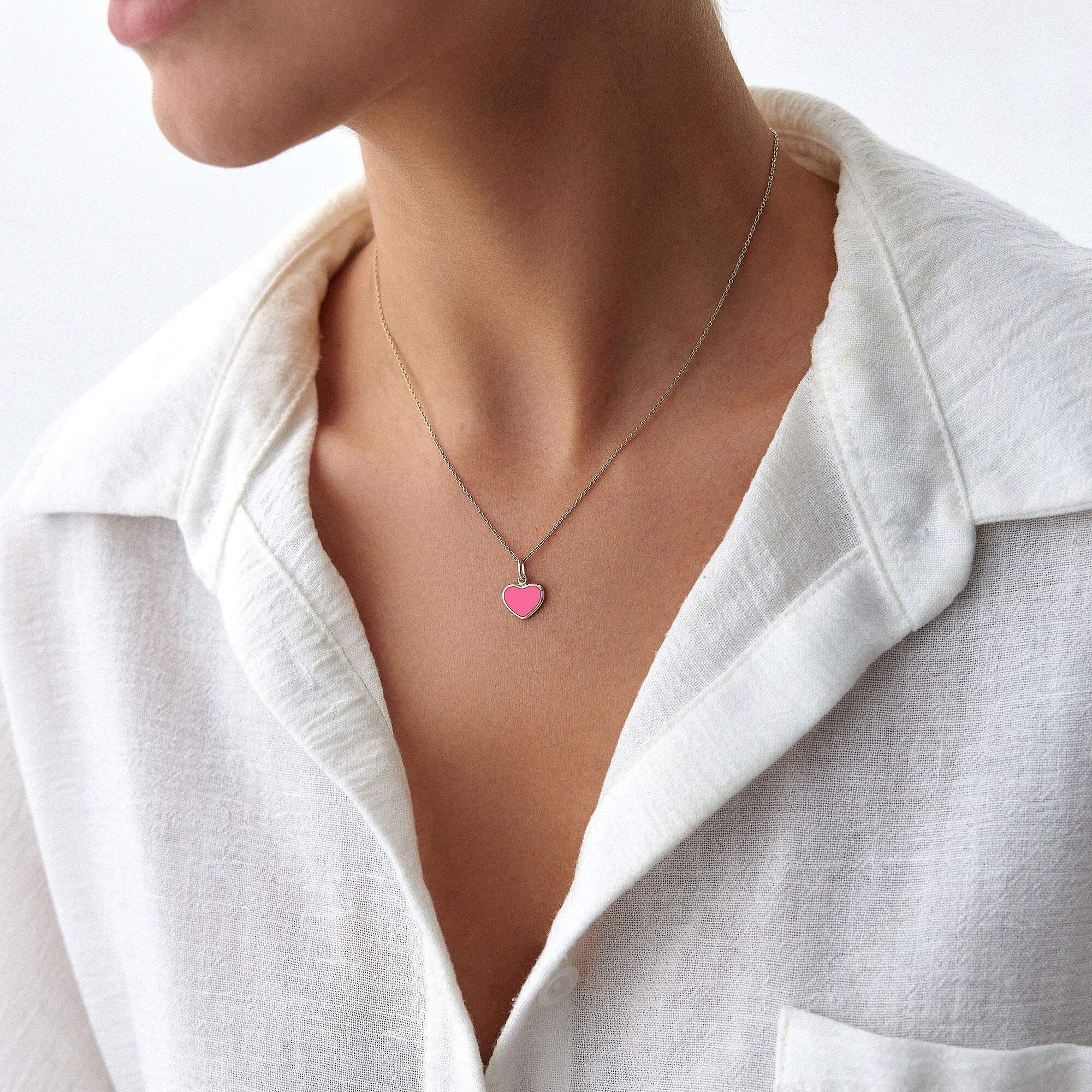 Tiny Pink Heart Pendant Necklace in 14K Gold