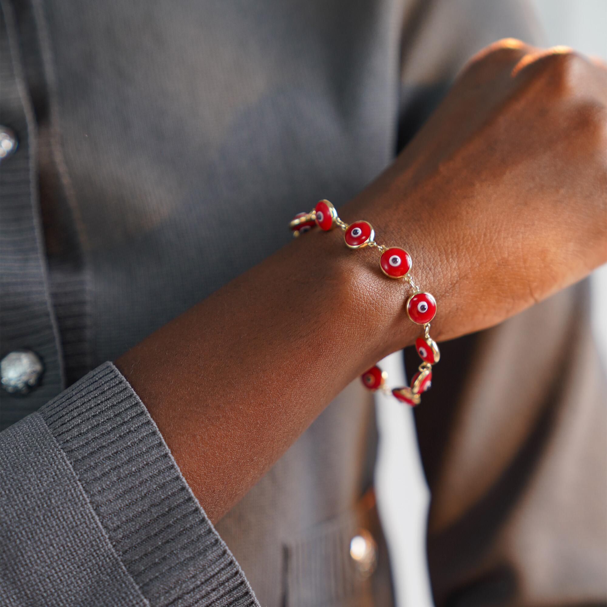 Red Evil Eye Bracelet in 14K Gold