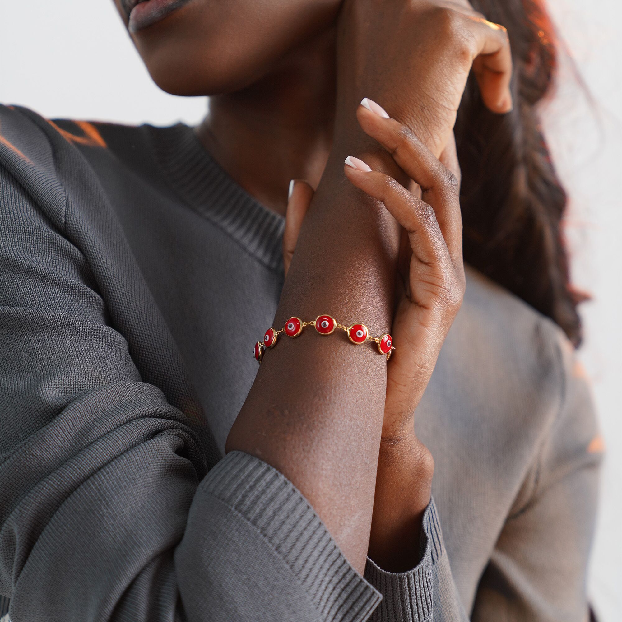 Red Evil Eye Bracelet in 14K Gold