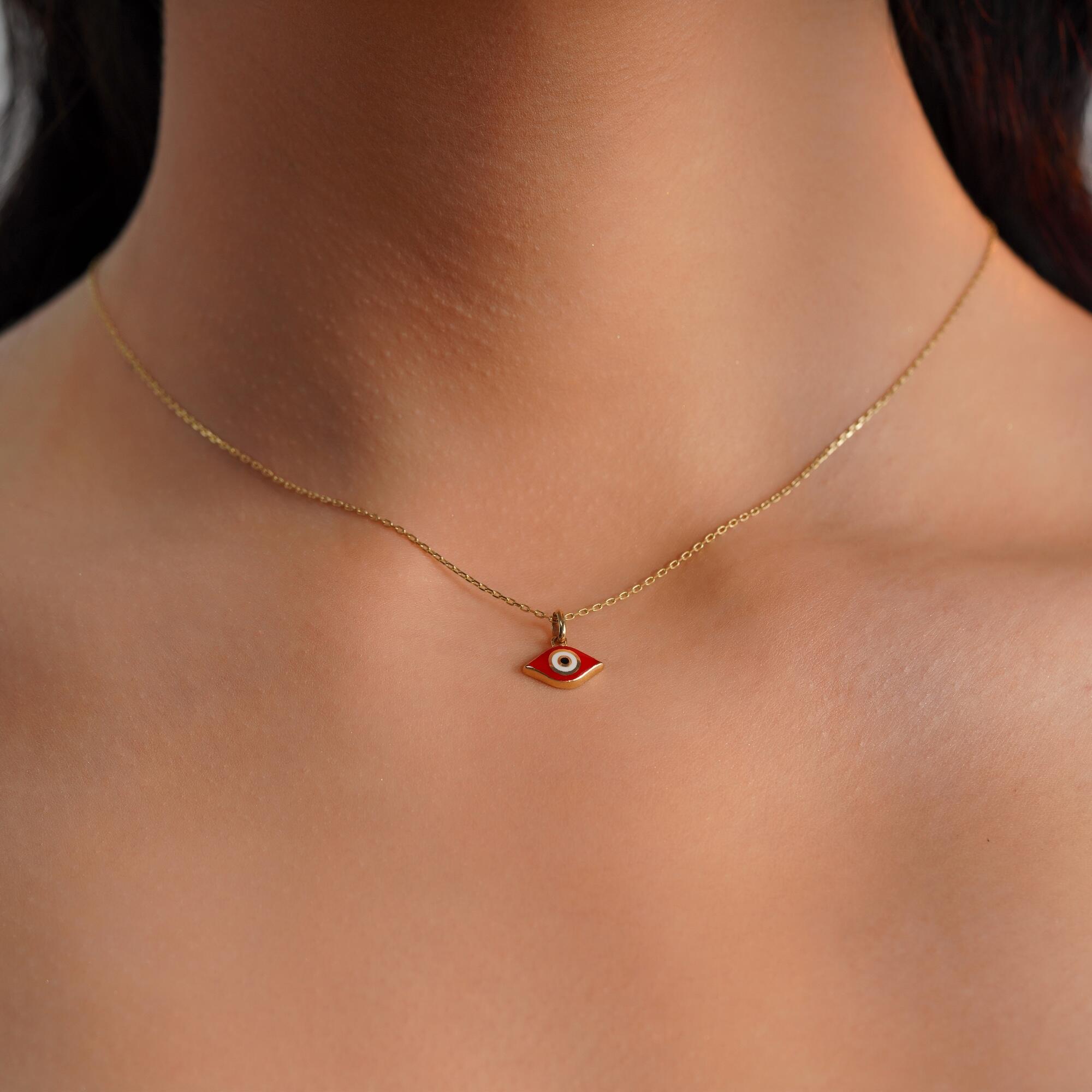 Red Greek Eye Charm in 14K Gold