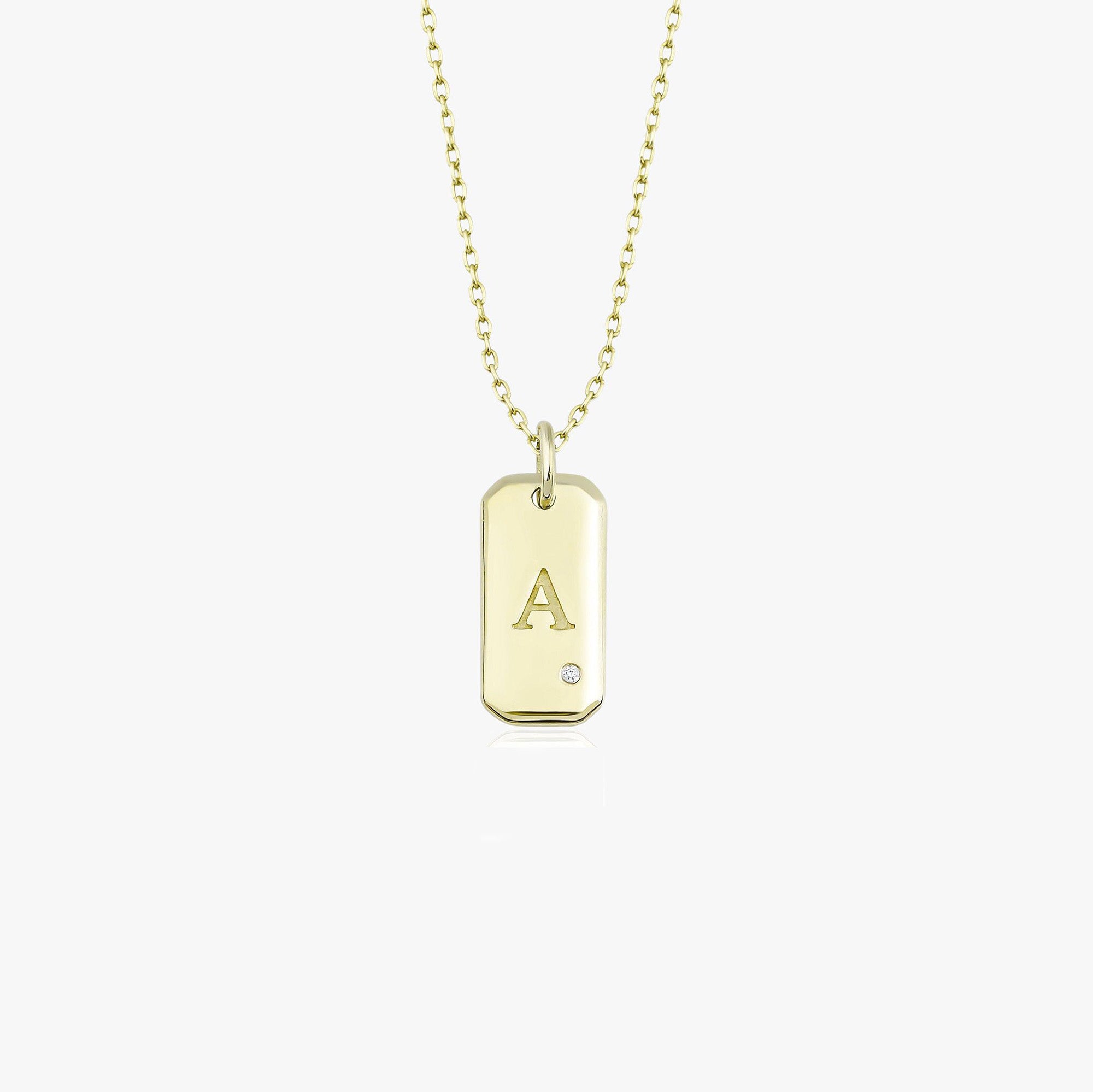 Birthstone Initial Tag Pendant Necklace in 14K Gold