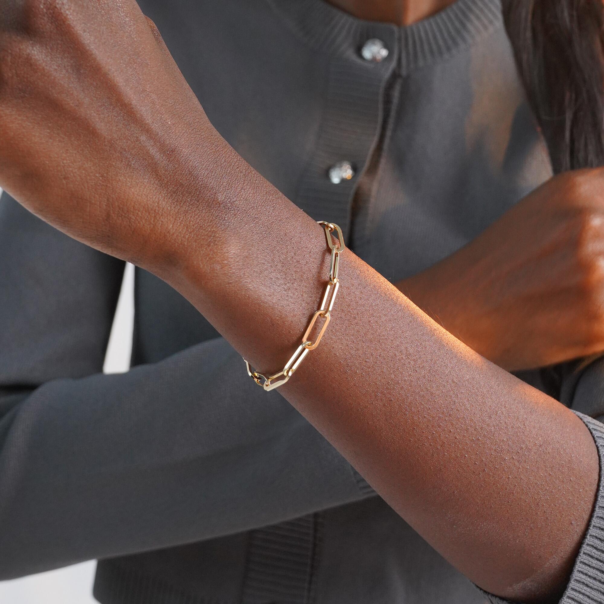 Fully Solid Paperclip Chain Bracelet in 14K Gold