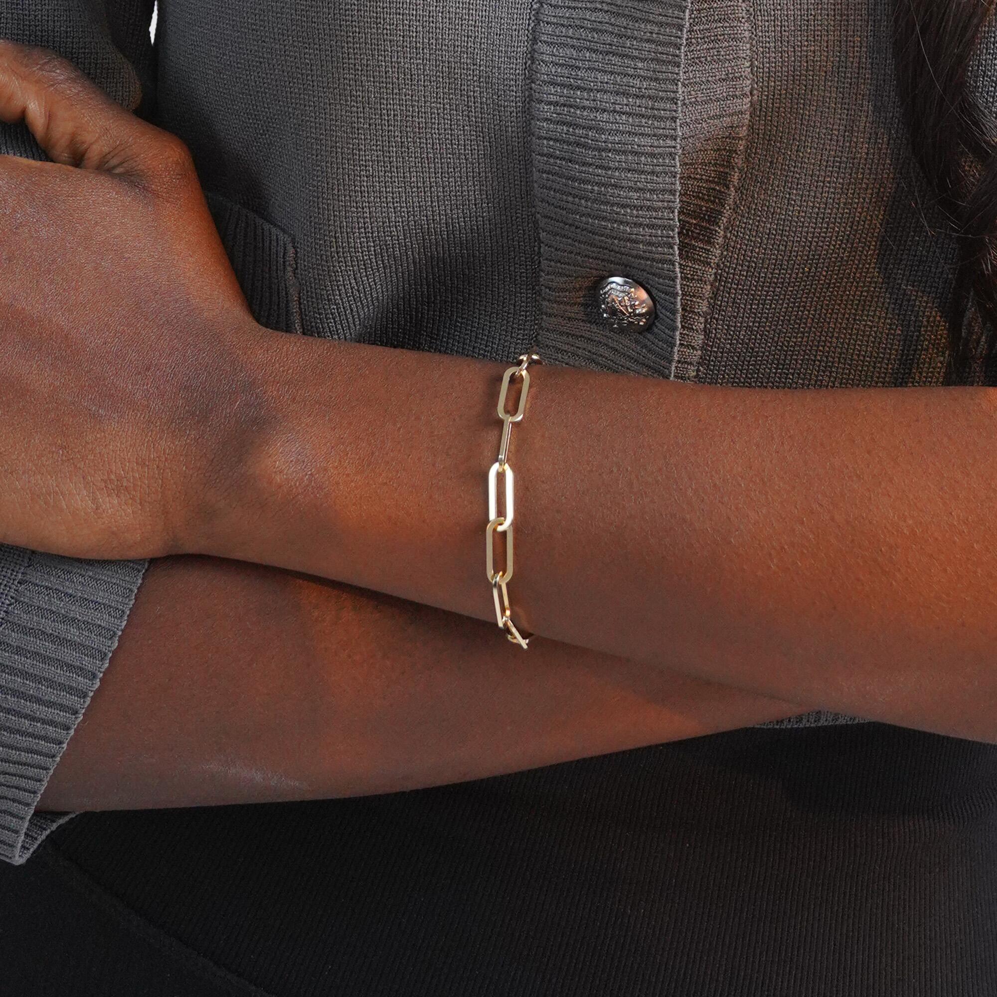 Fully Solid Paperclip Chain Bracelet in 14K Gold