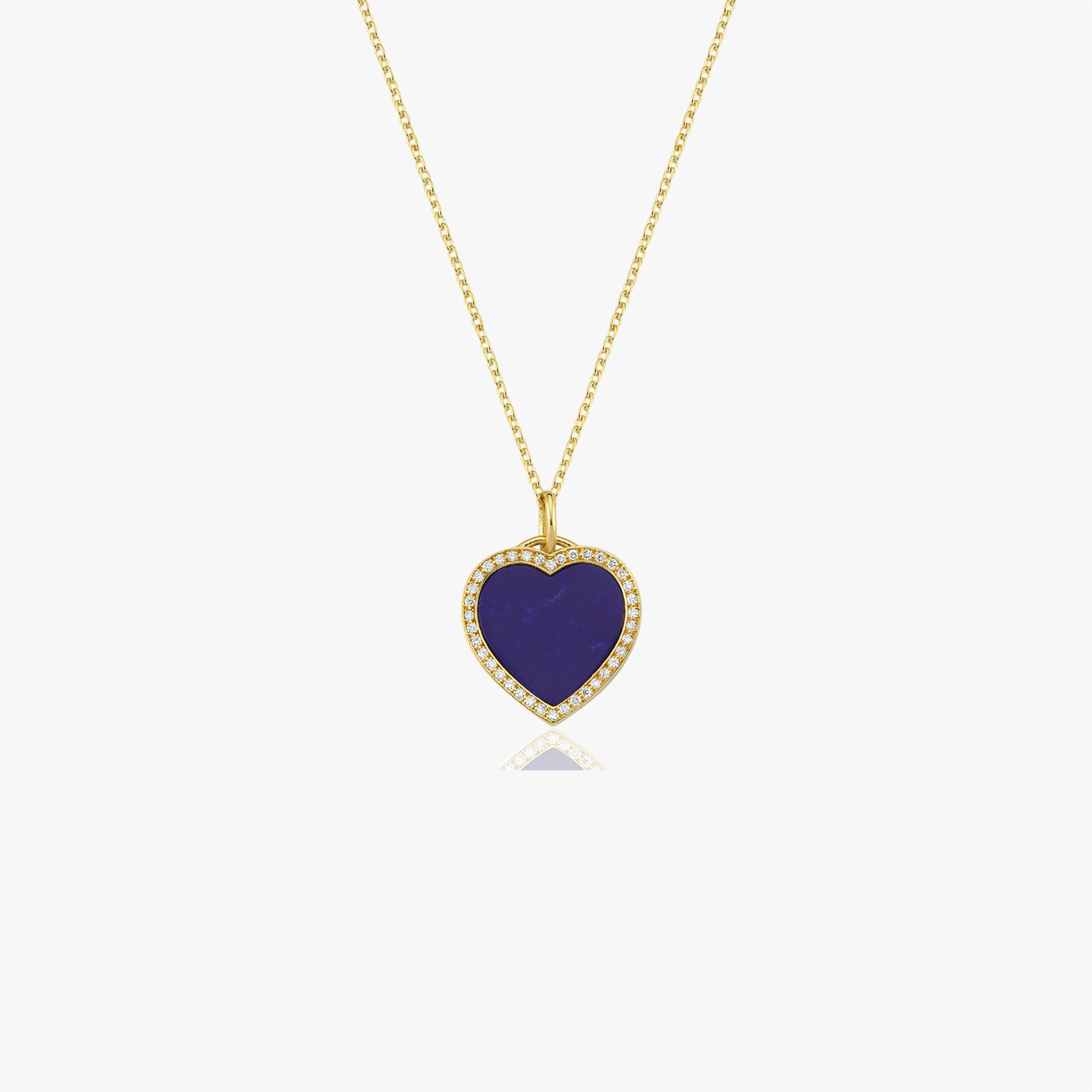 Small Lapis Lazuli and Diamond Heart Pendant Necklace