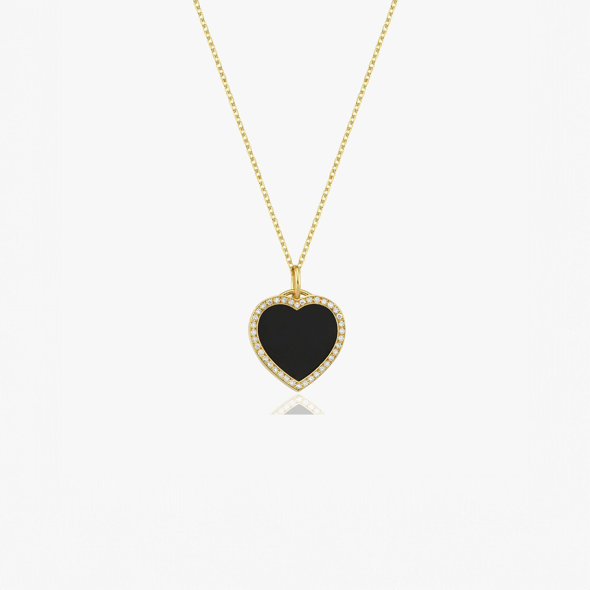 Small Onyx and Diamond Heart Pendant Necklace