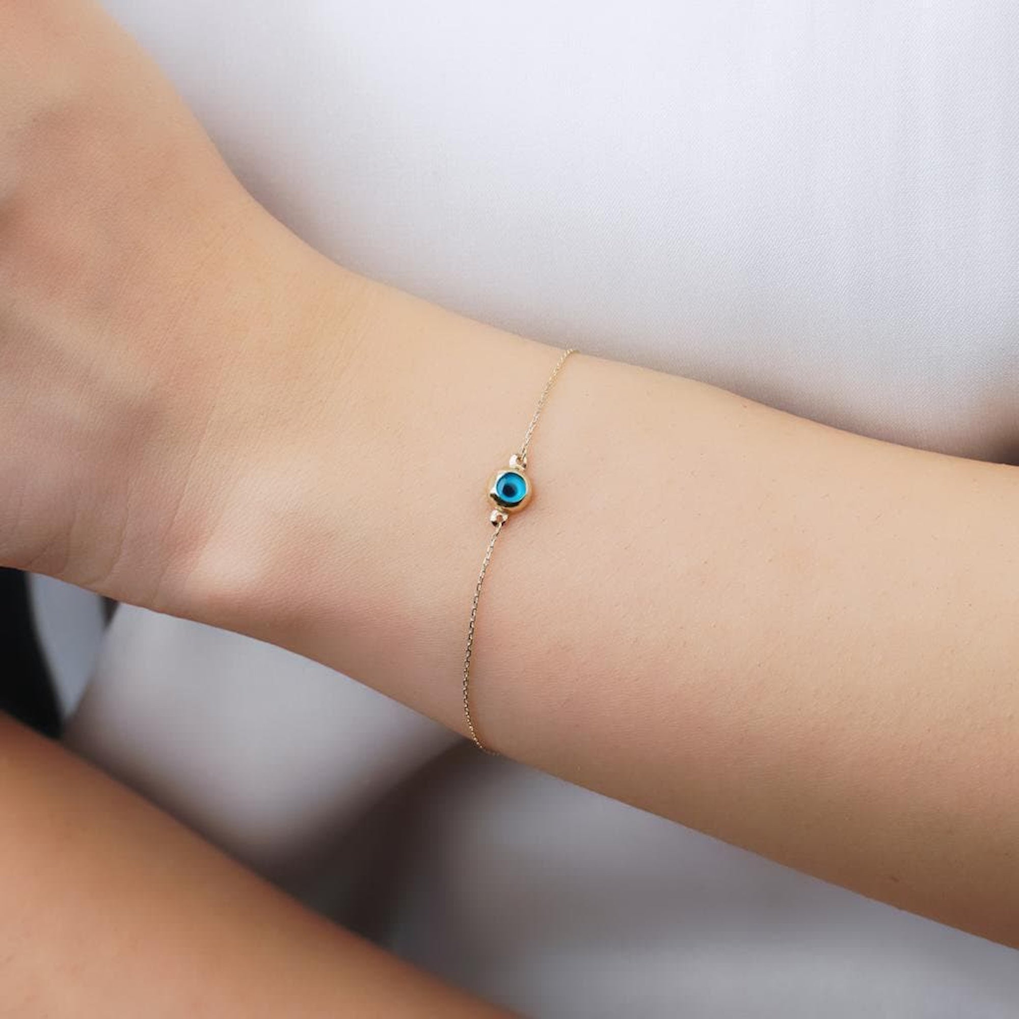 Dainty Evil Eye Bracelet in 14K Gold